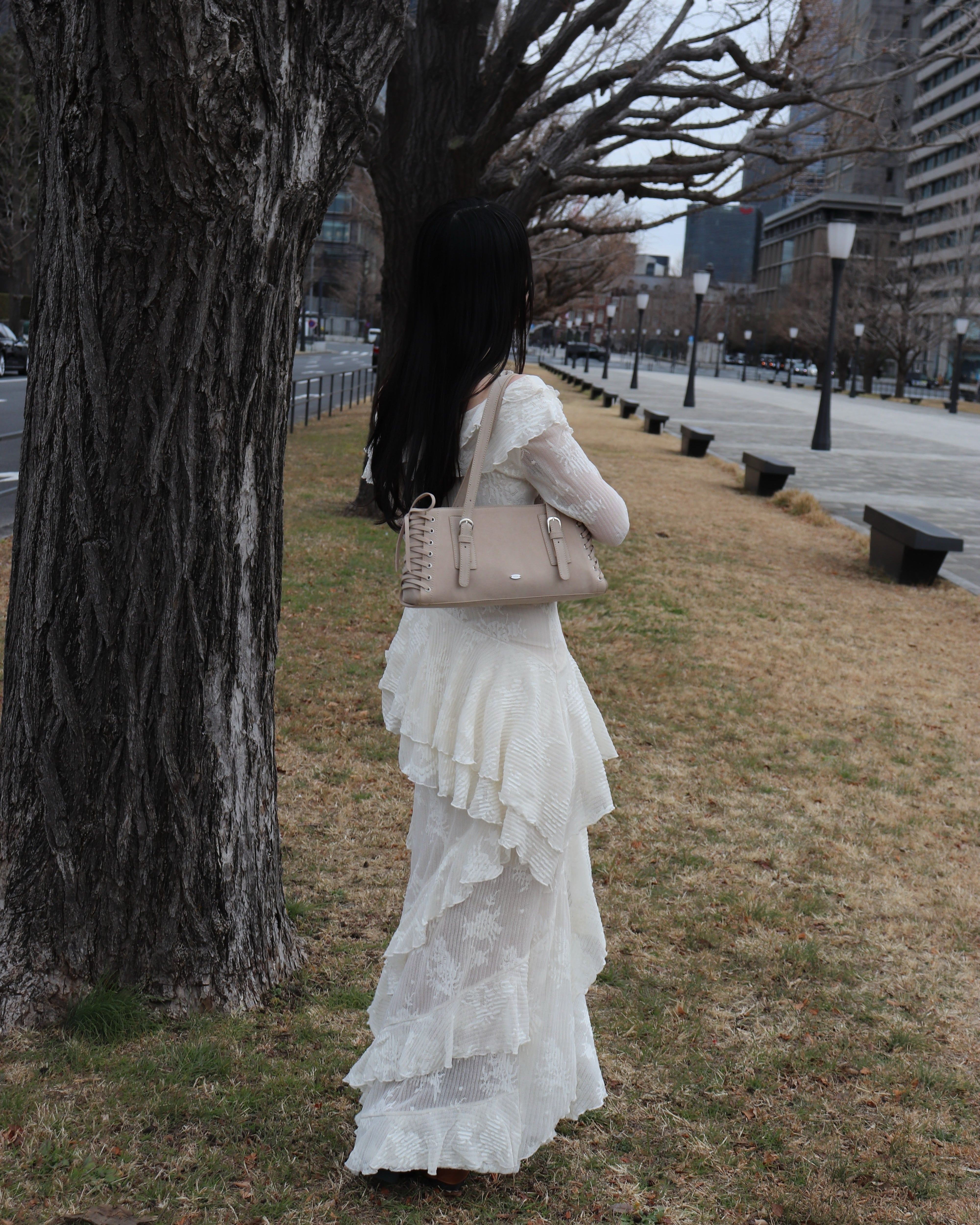 レースアップスウェードライクスクエアバッグ