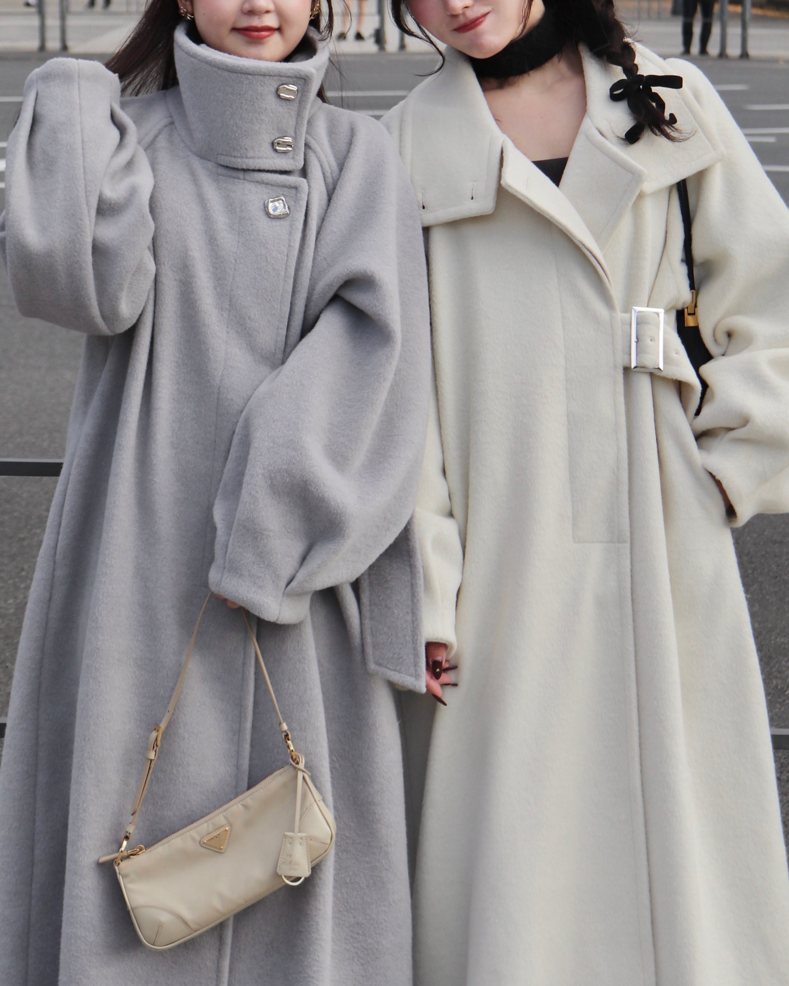 2wayスタンドカラーサイドベルトロングコート