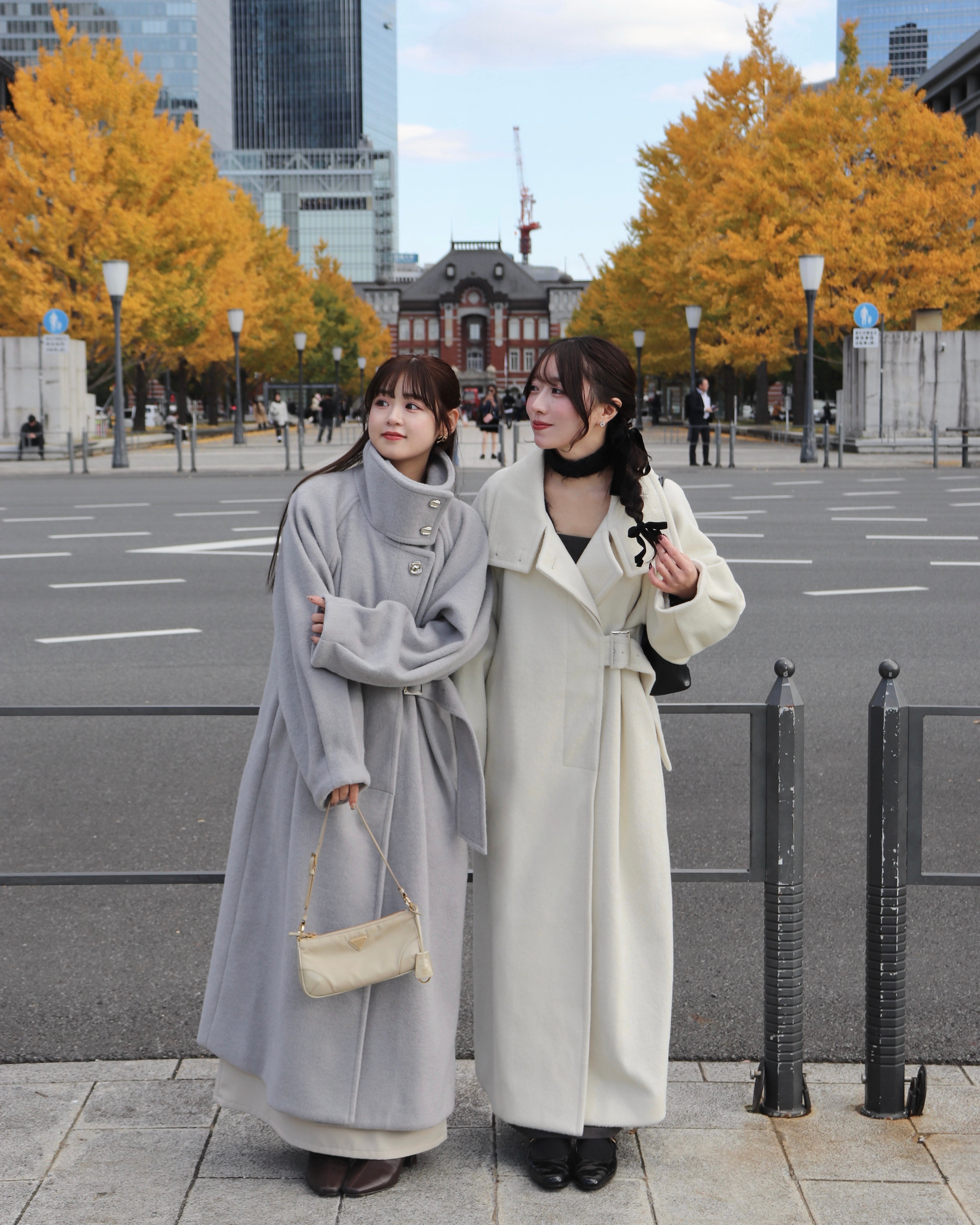 2wayスタンドカラーサイドベルトロングコート