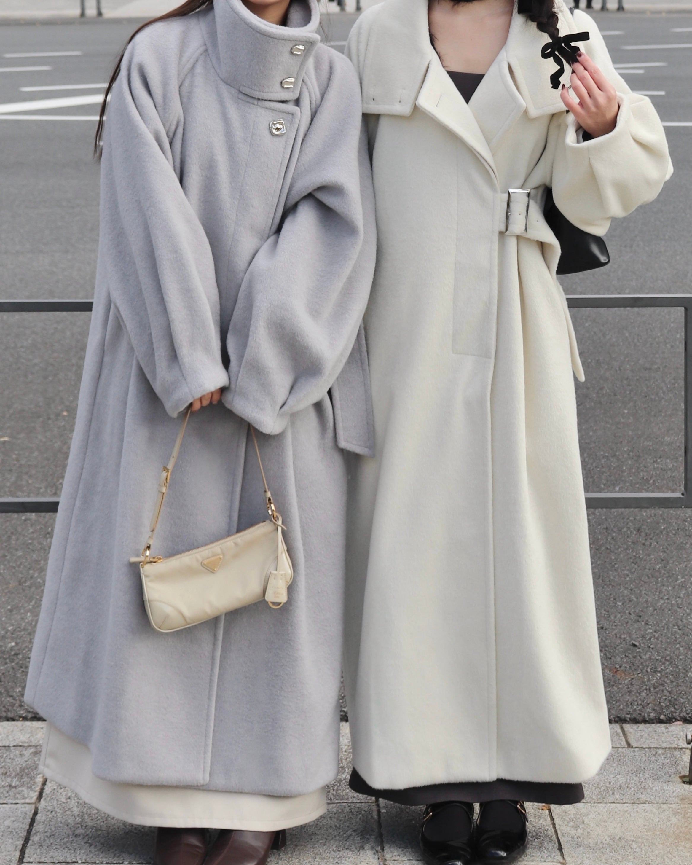 2wayスタンドカラーサイドベルトロングコート