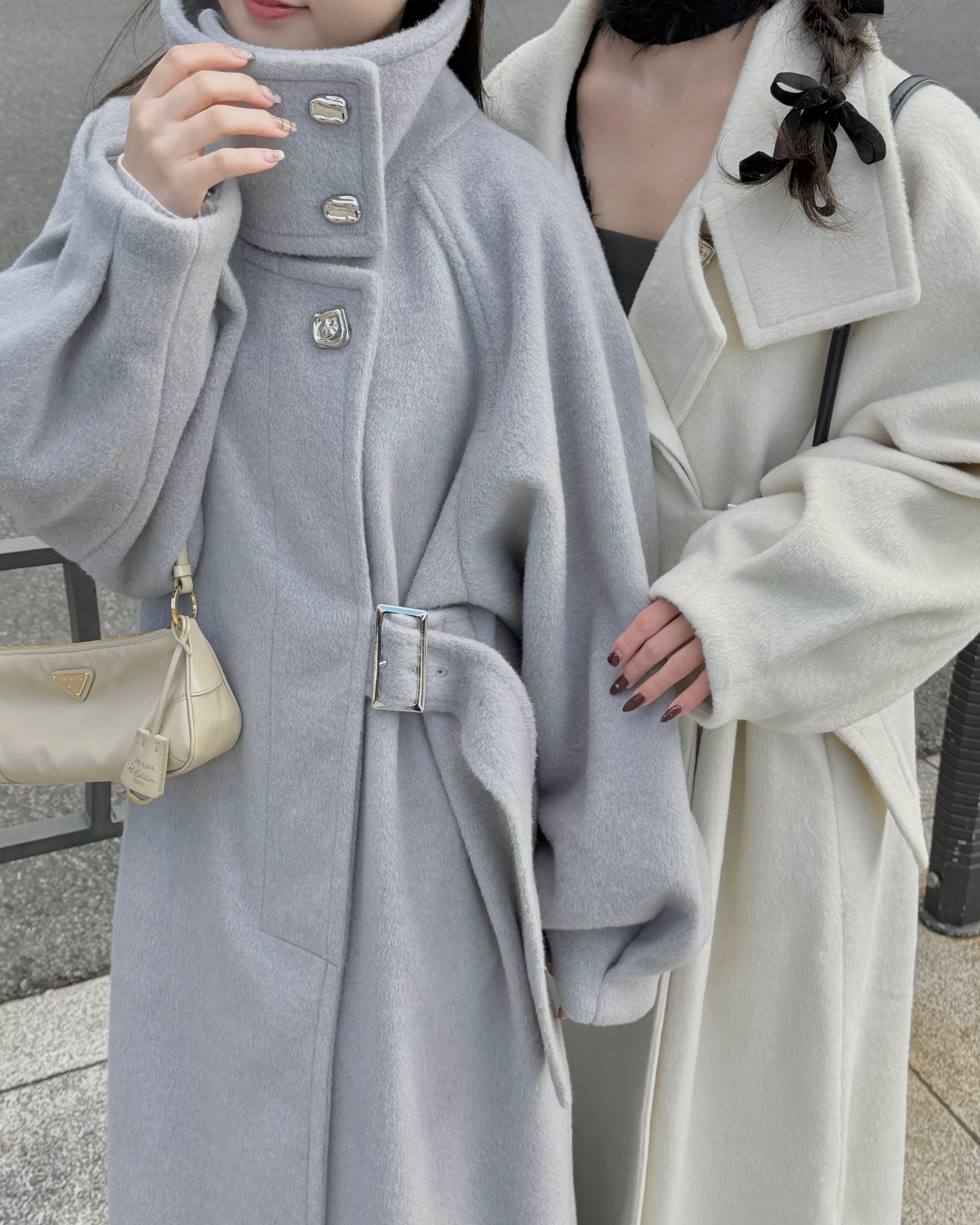 2Way支架领子侧皮带长外套