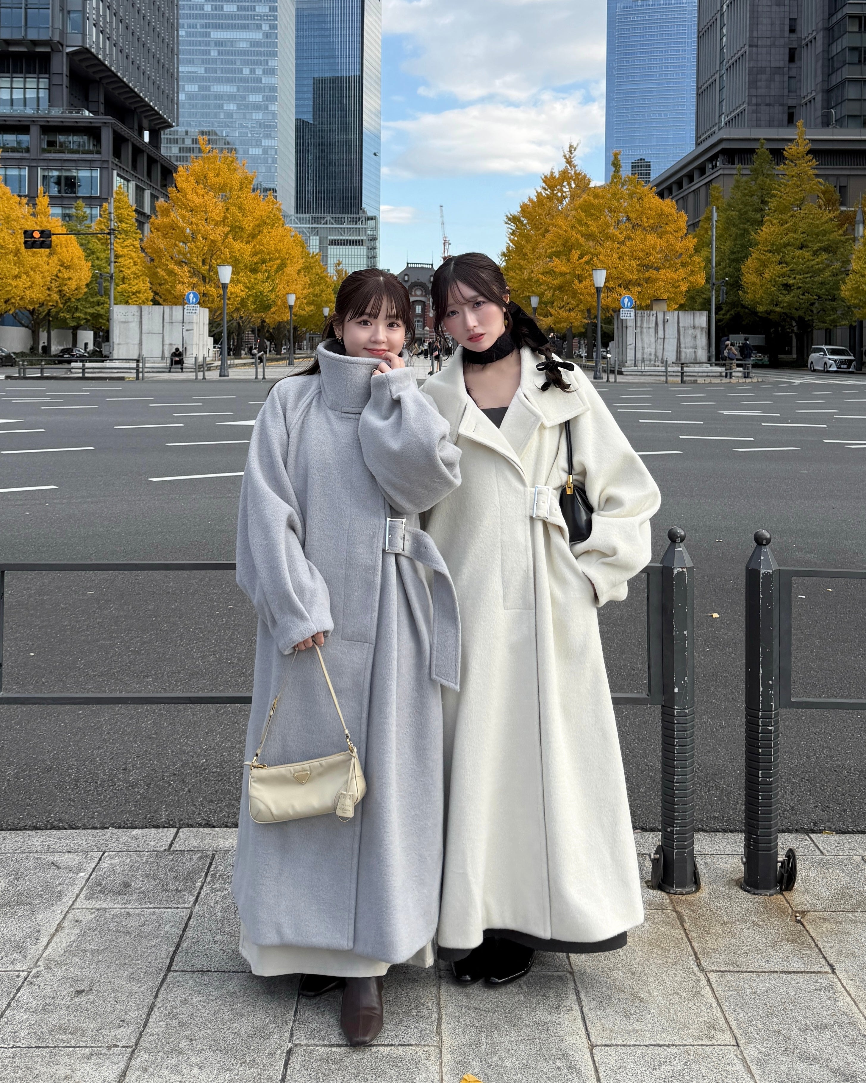 2wayスタンドカラーサイドベルトロングコート