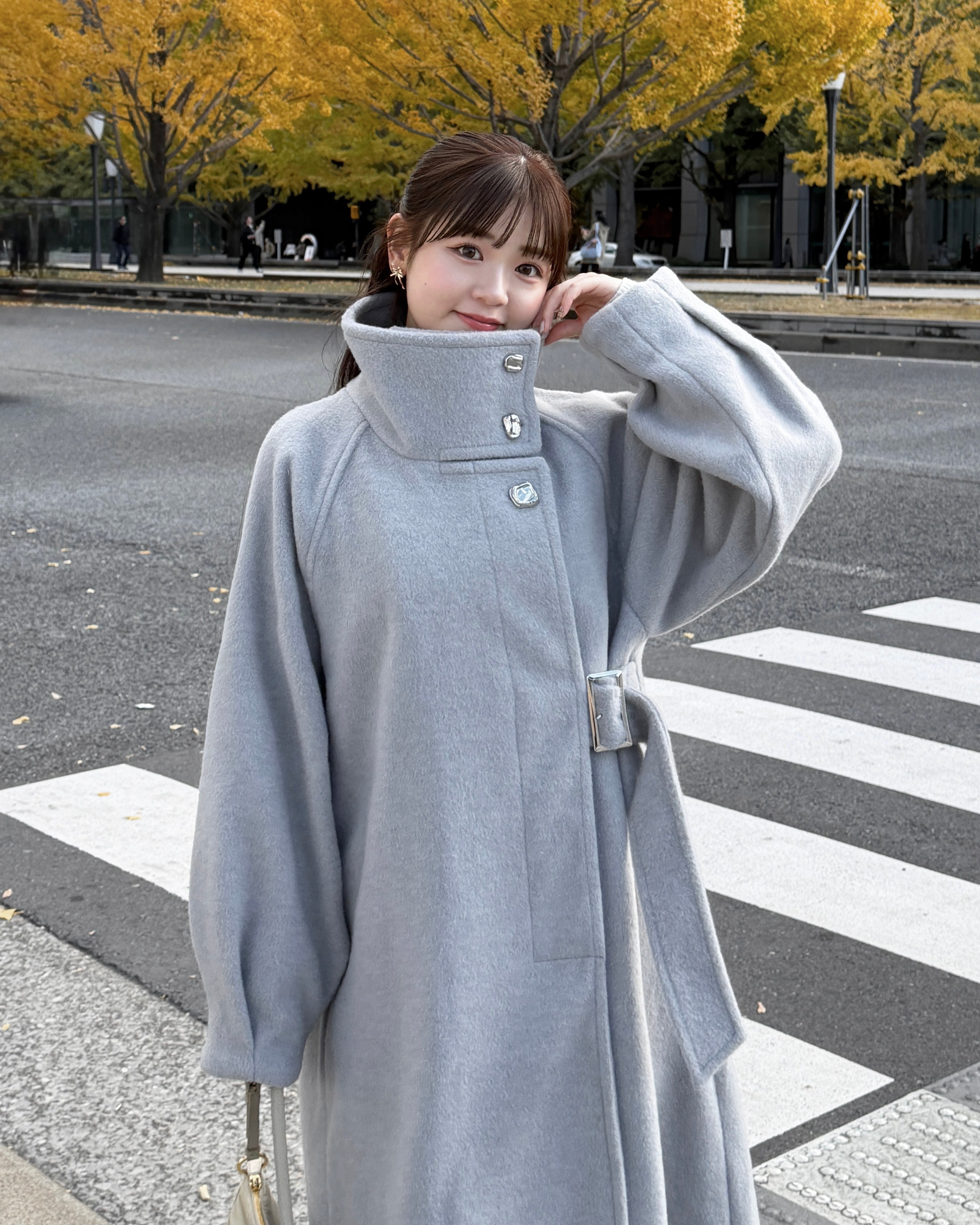 2Way支架领子侧皮带长外套