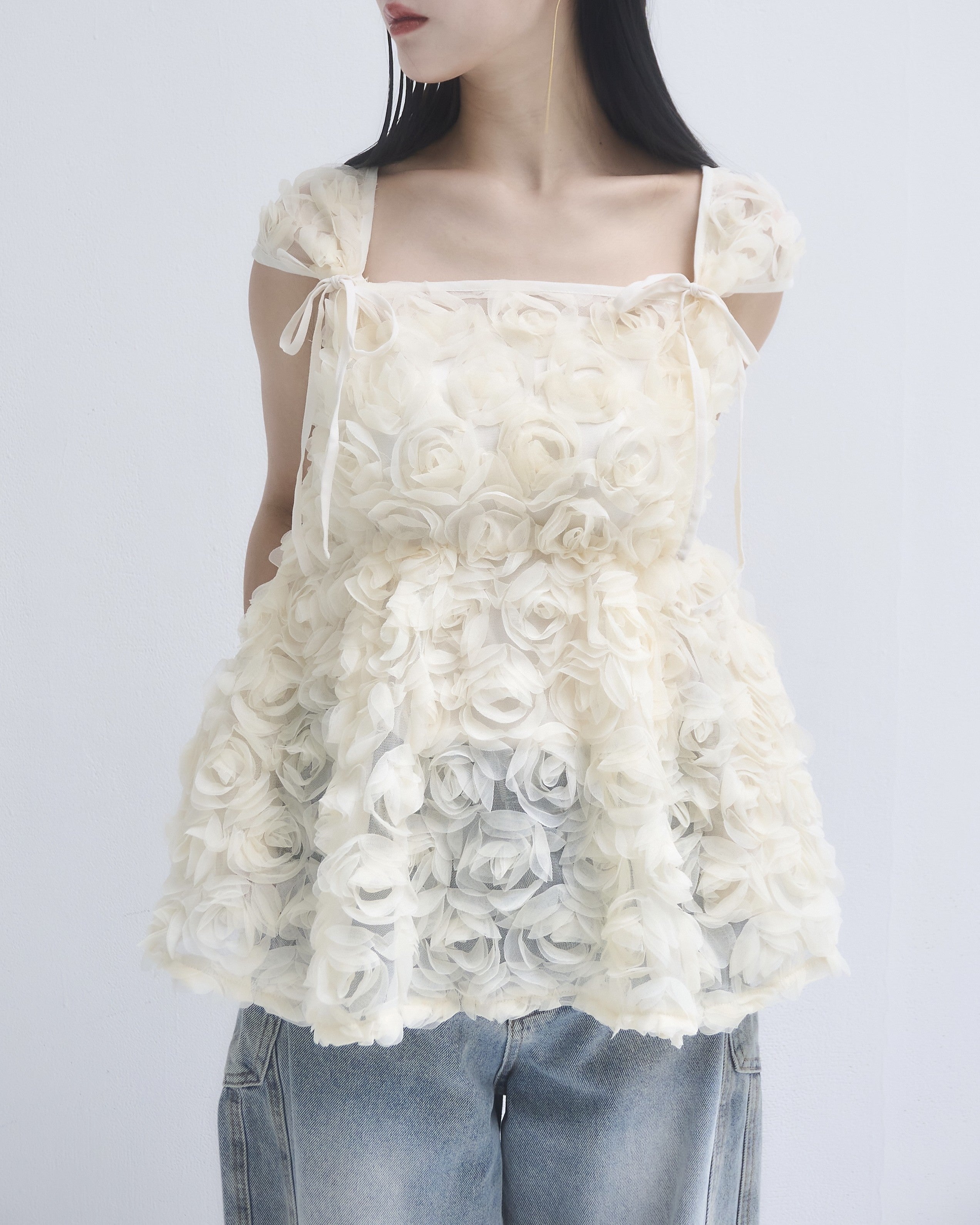 2way rose tulle blouse