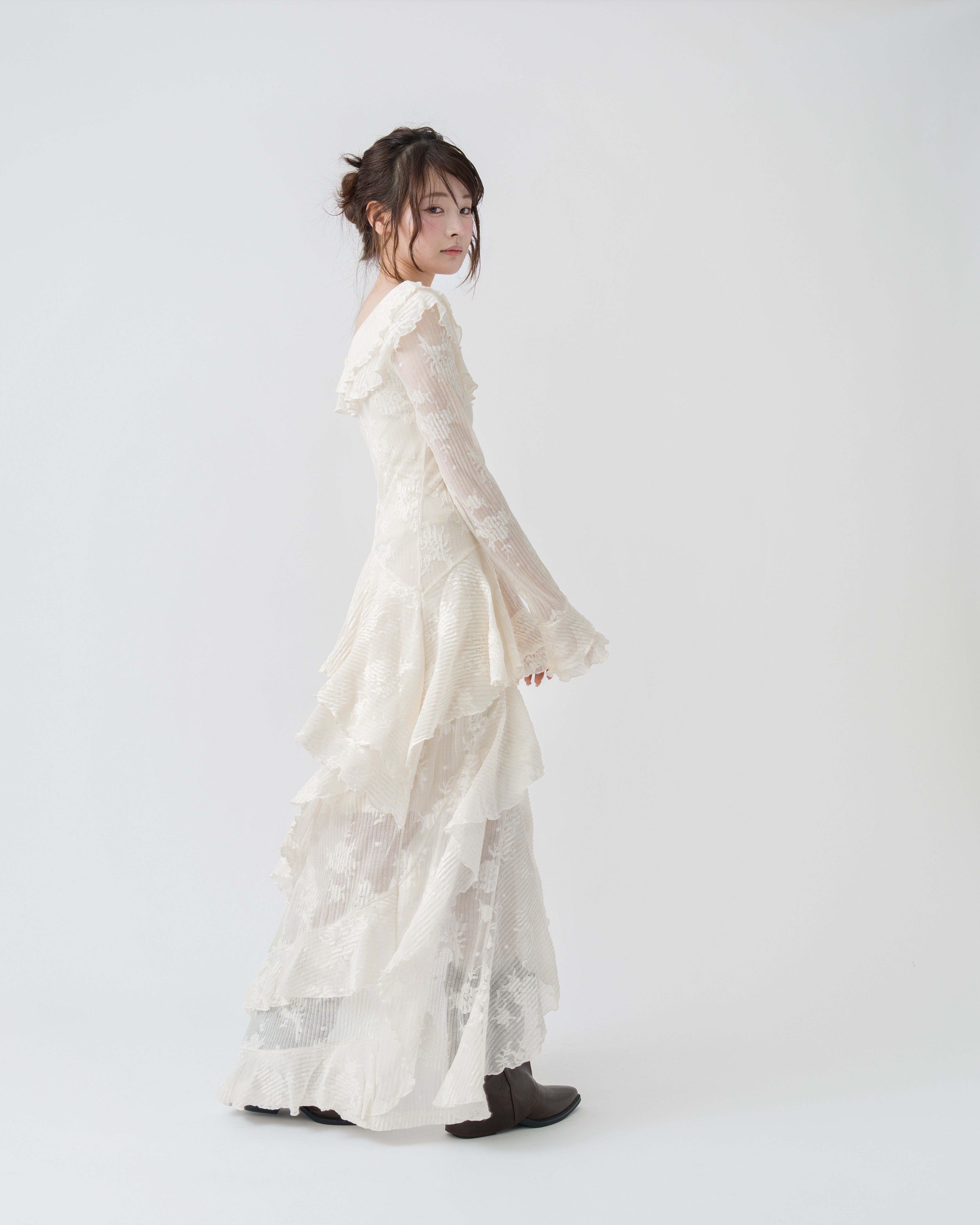 3wayアシンメトリーフリルレースワンピース