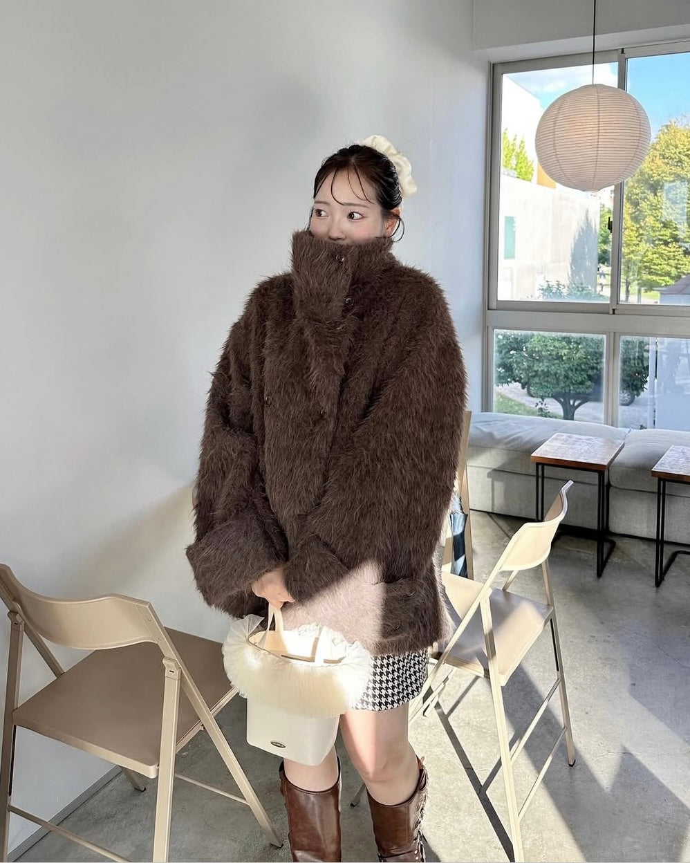 3wayスタンドカラーシャギーコート