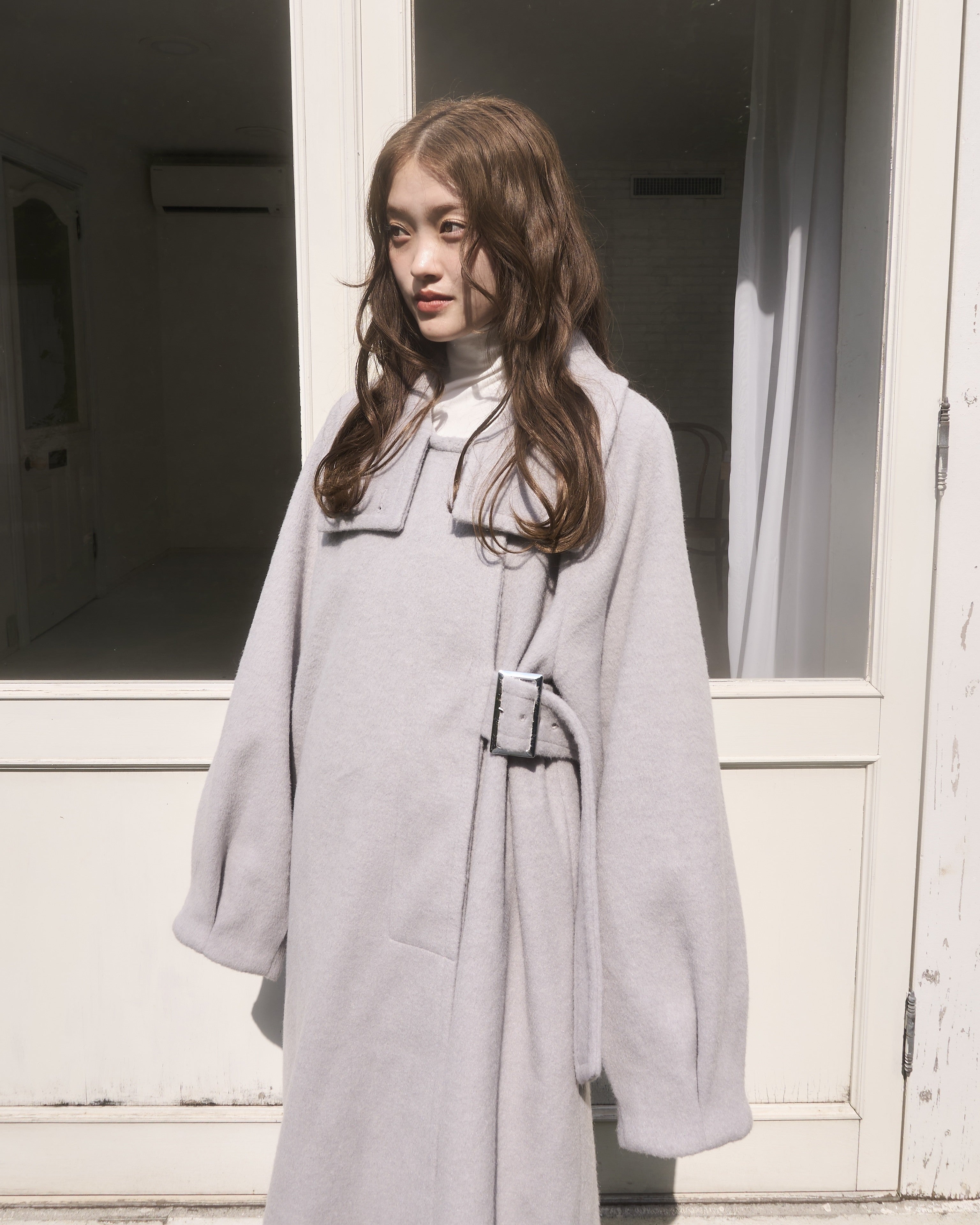 2wayスタンドカラーサイドベルトロングコート