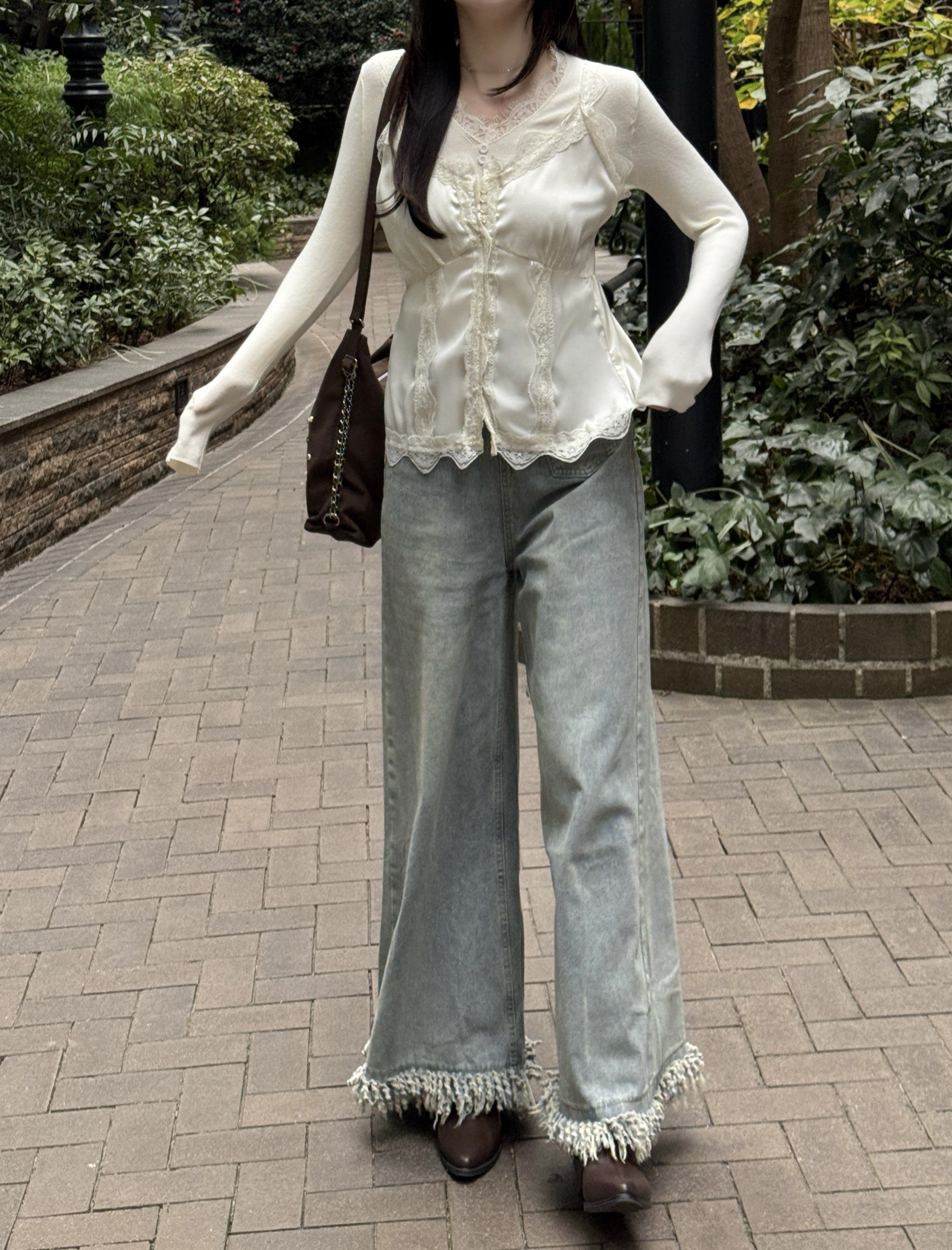 サテンレースキャミトップス