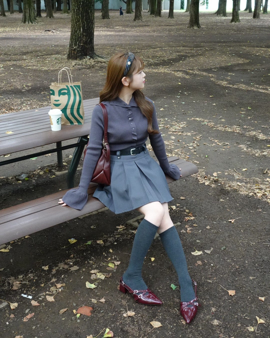 belt set pleated skirt