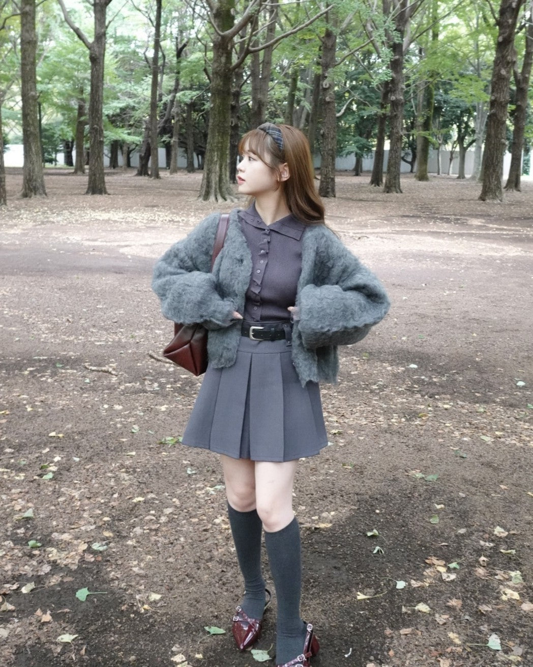 2wayボタンフリルデザインリブニット