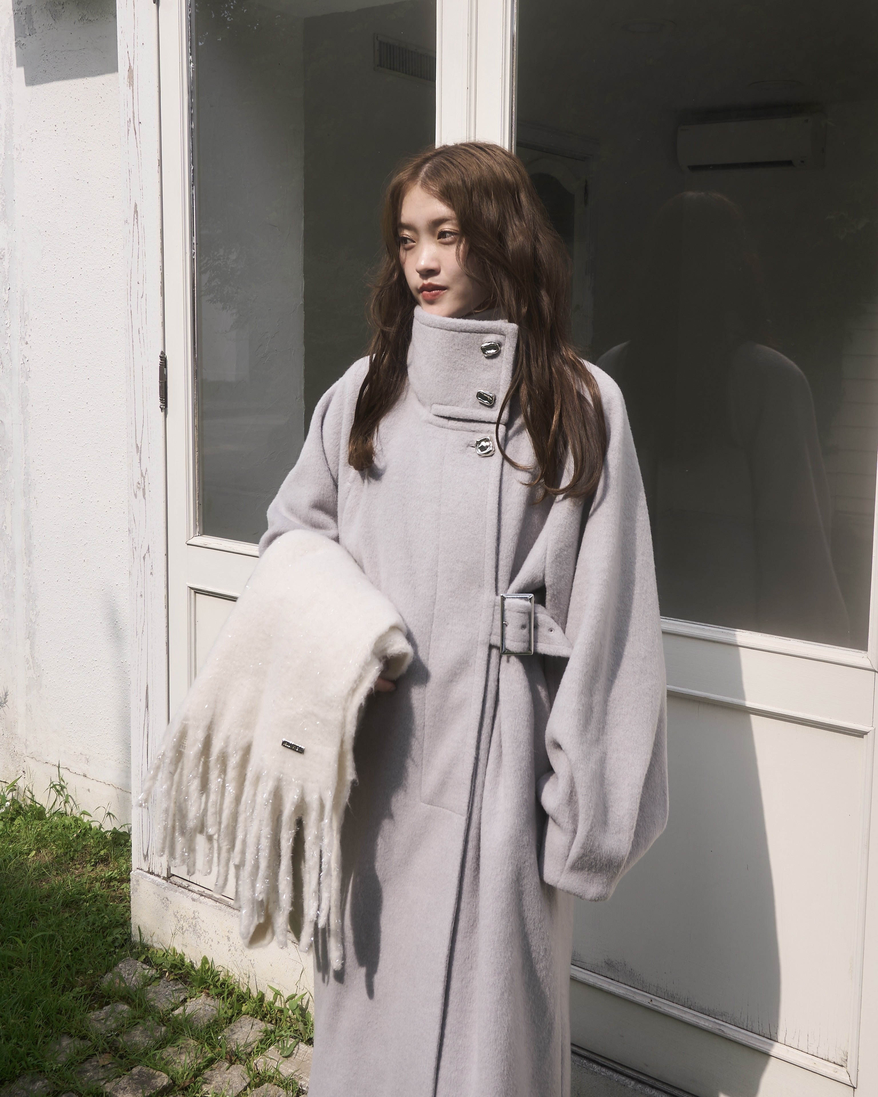 2wayスタンドカラーサイドベルトロングコート