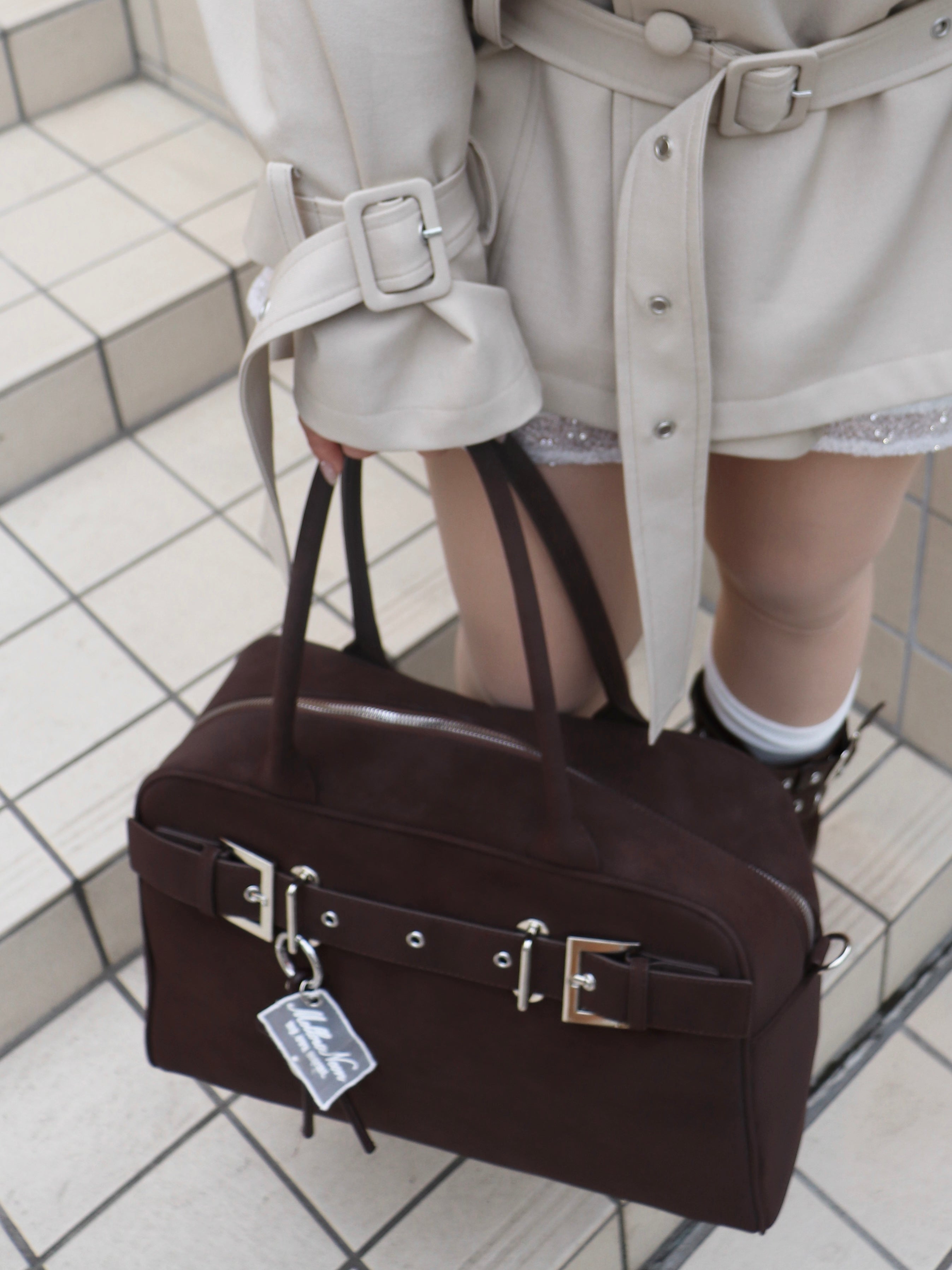 A4スウェードライクベルトボストンバッグ