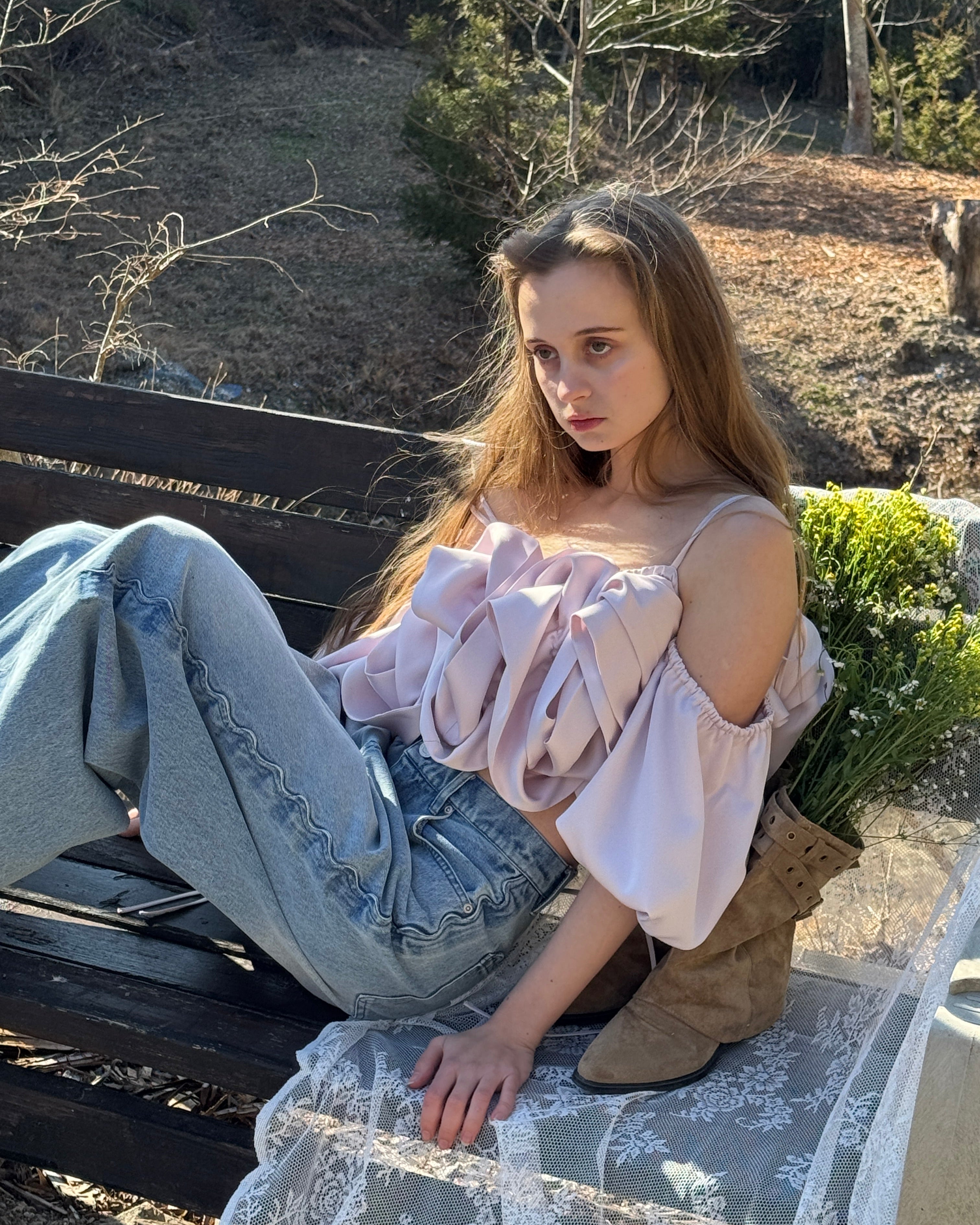 【一部予約】ウェーブラインカーブデニムパンツ