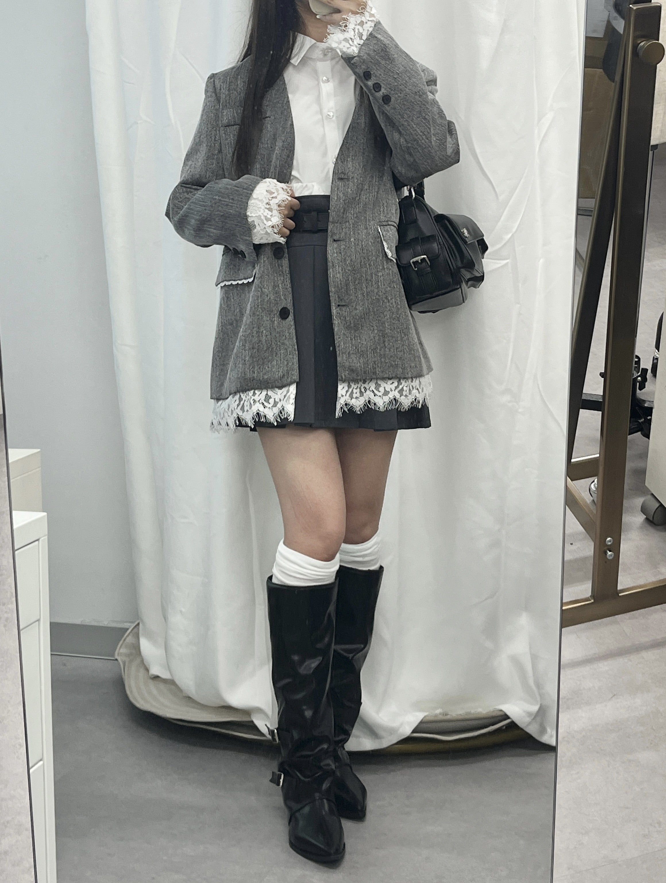 belt set pleated skirt