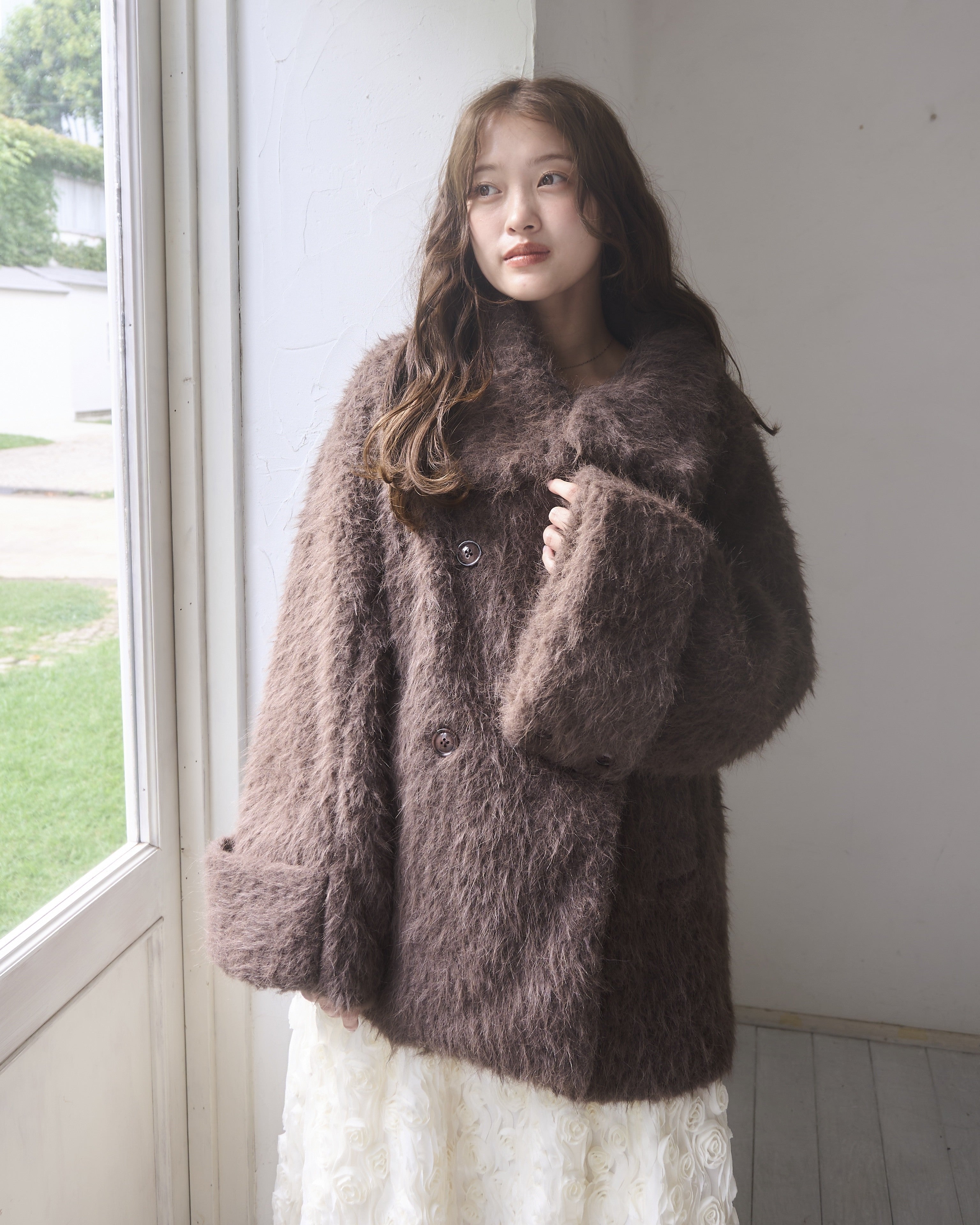 3wayスタンドカラーシャギーコート