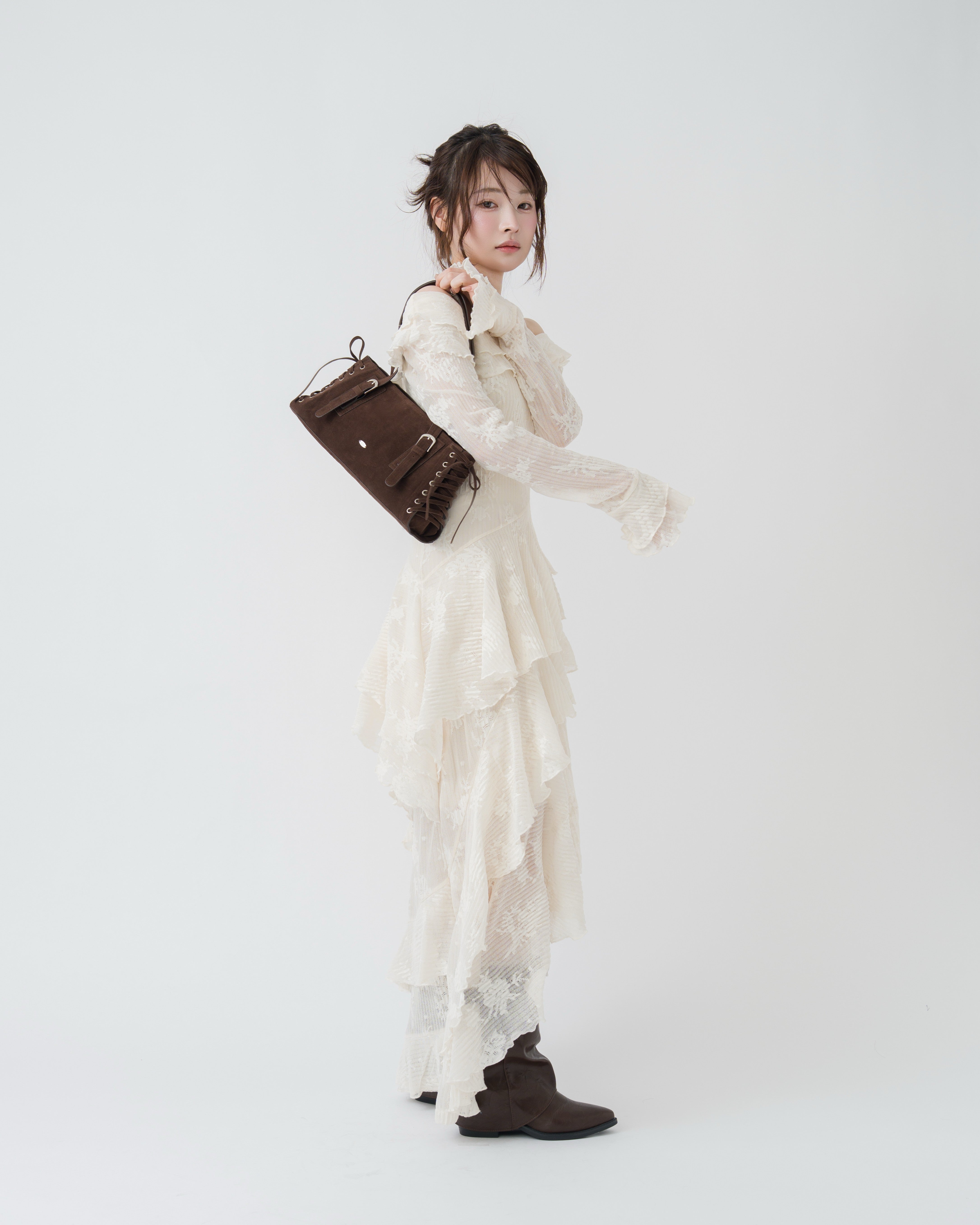 3wayアシンメトリーフリルレースワンピース