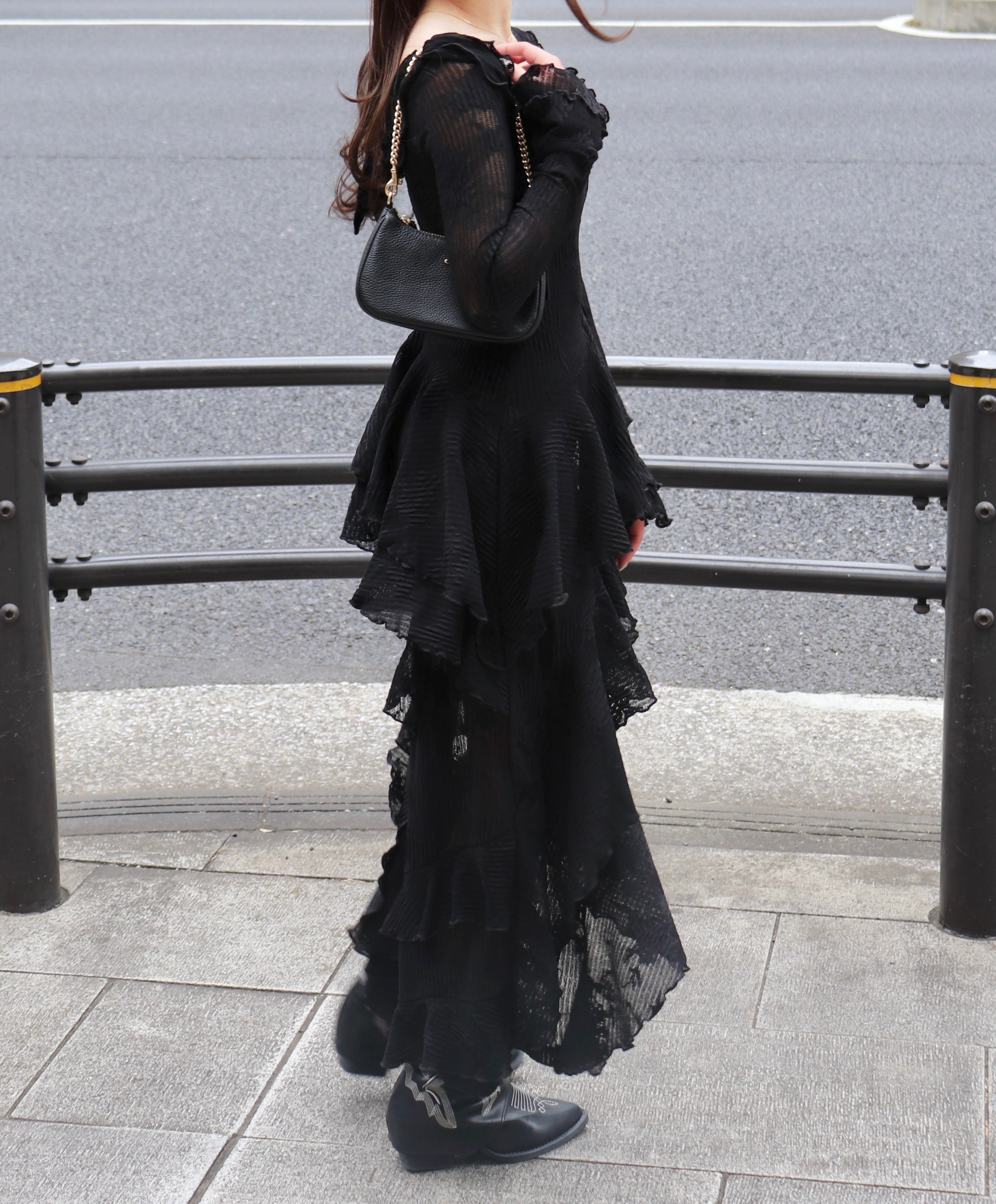 3wayアシンメトリーフリルレースワンピース