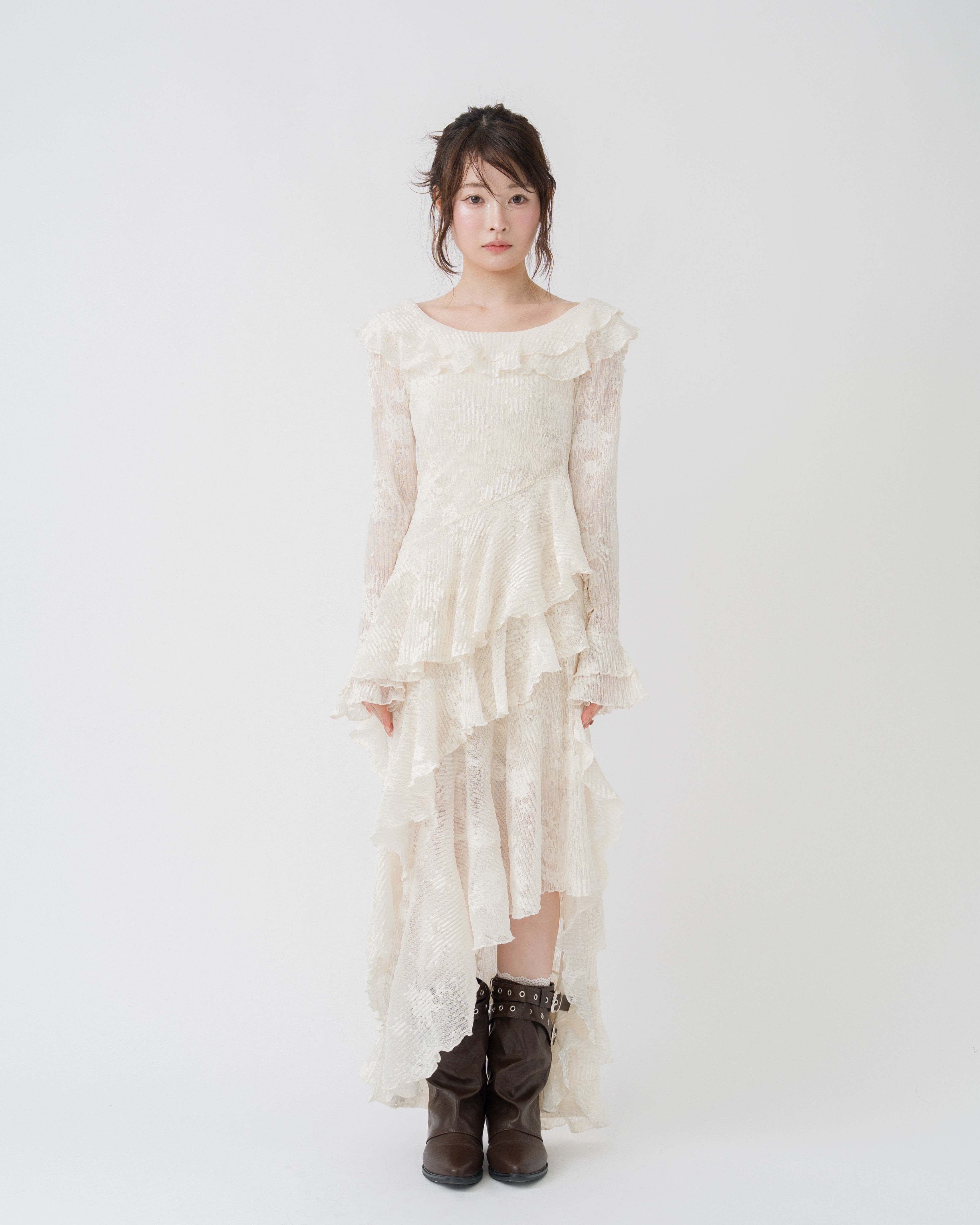 3wayアシンメトリーフリルレースワンピース