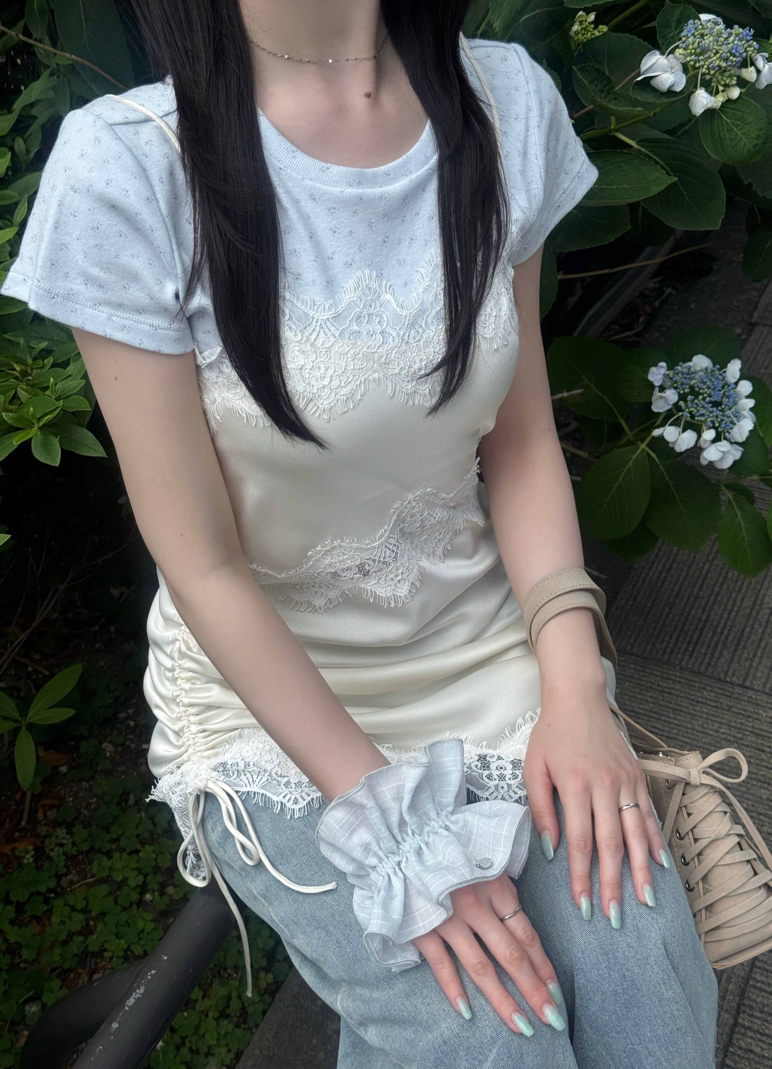 【予約】ドロストサテンレースワンピース