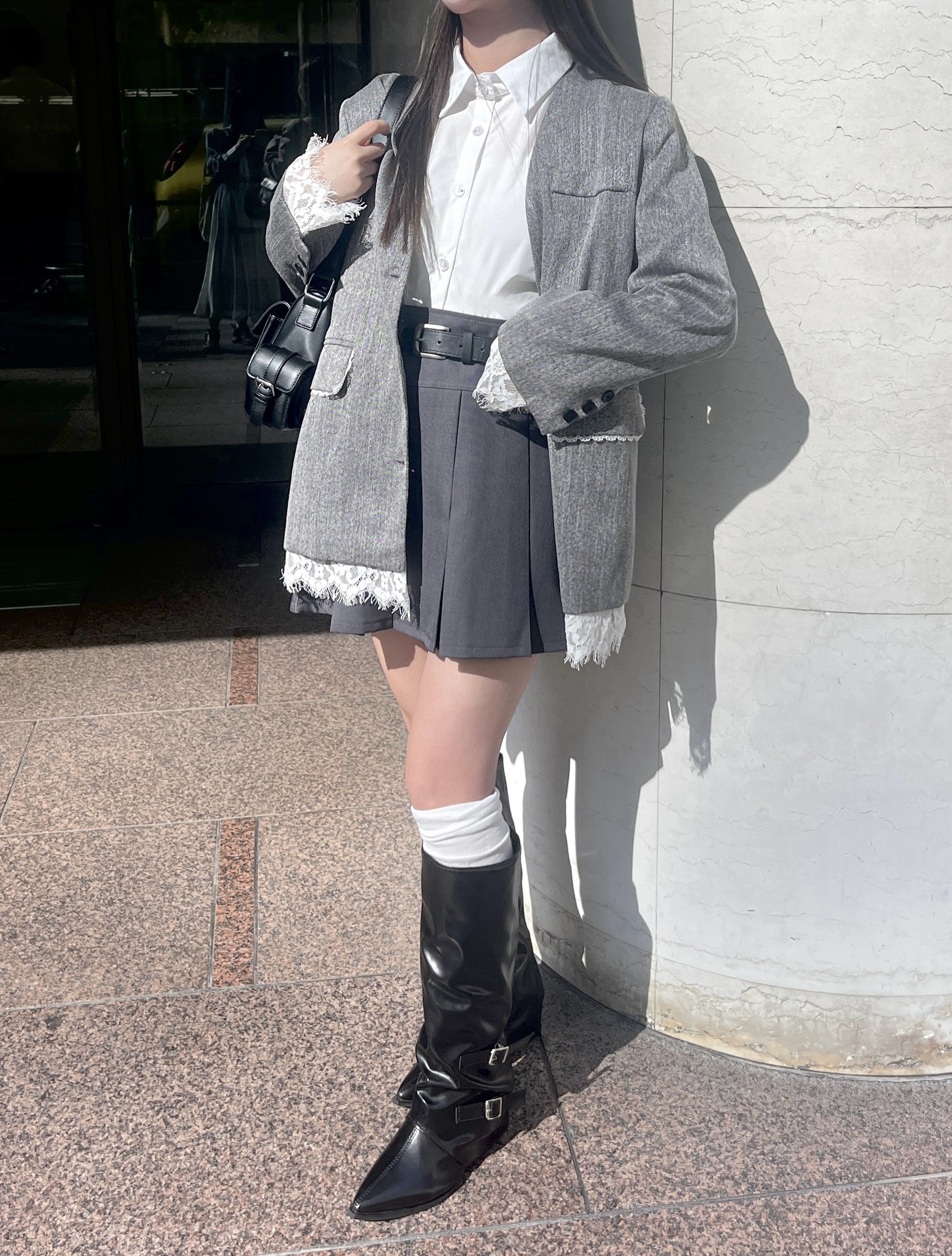 belt set pleated skirt