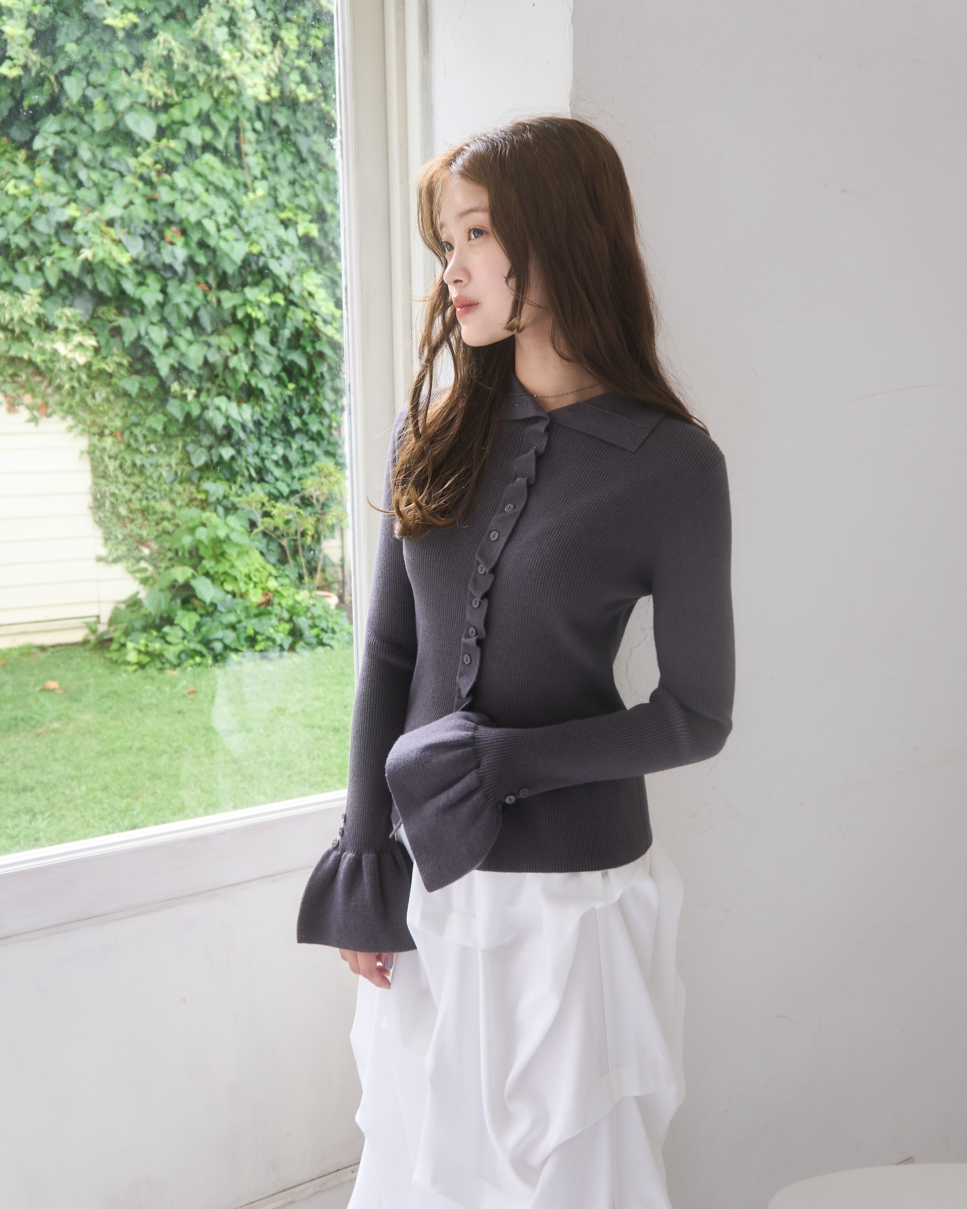 2wayボタンデザインリブニット