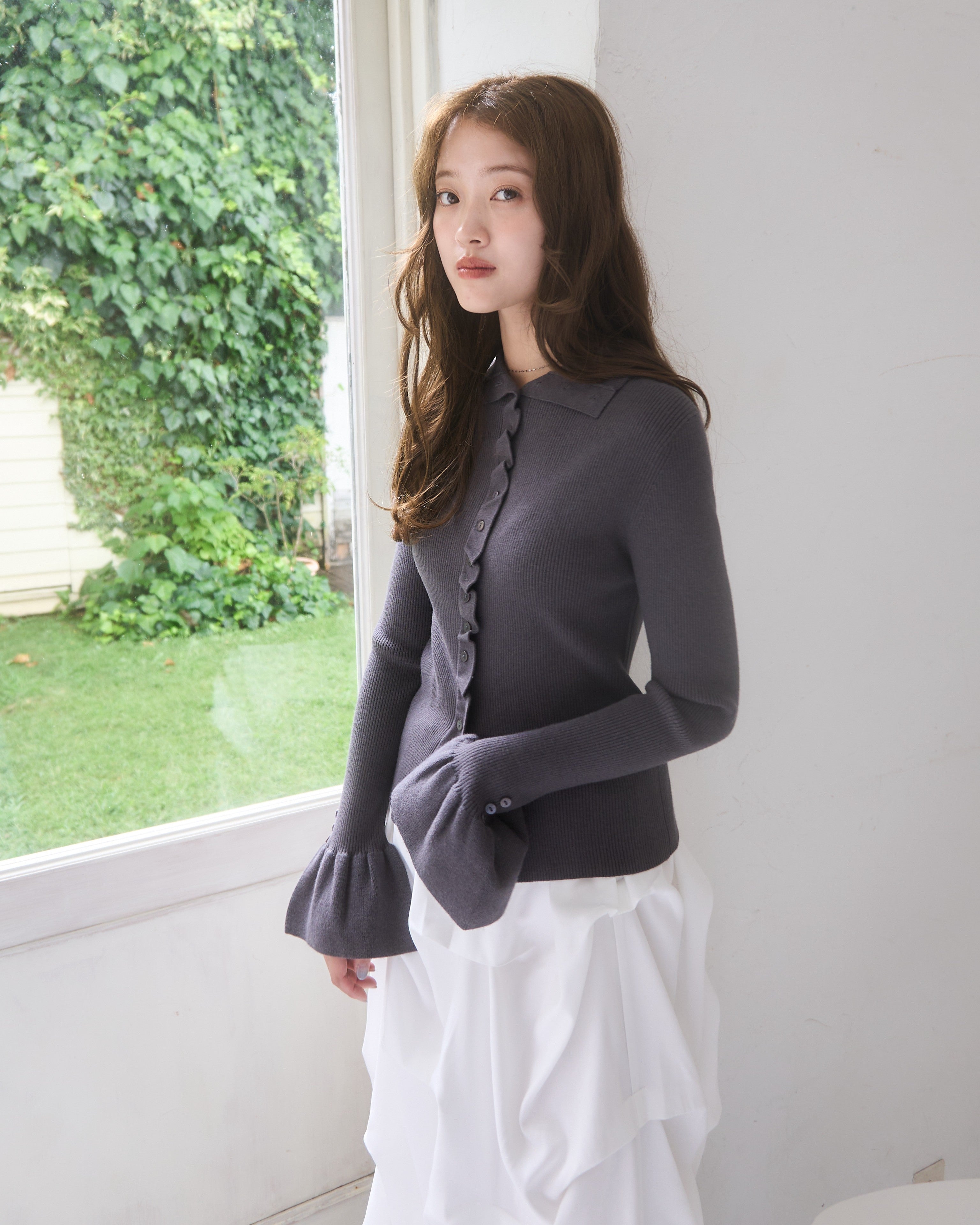 2wayボタンデザインリブニット