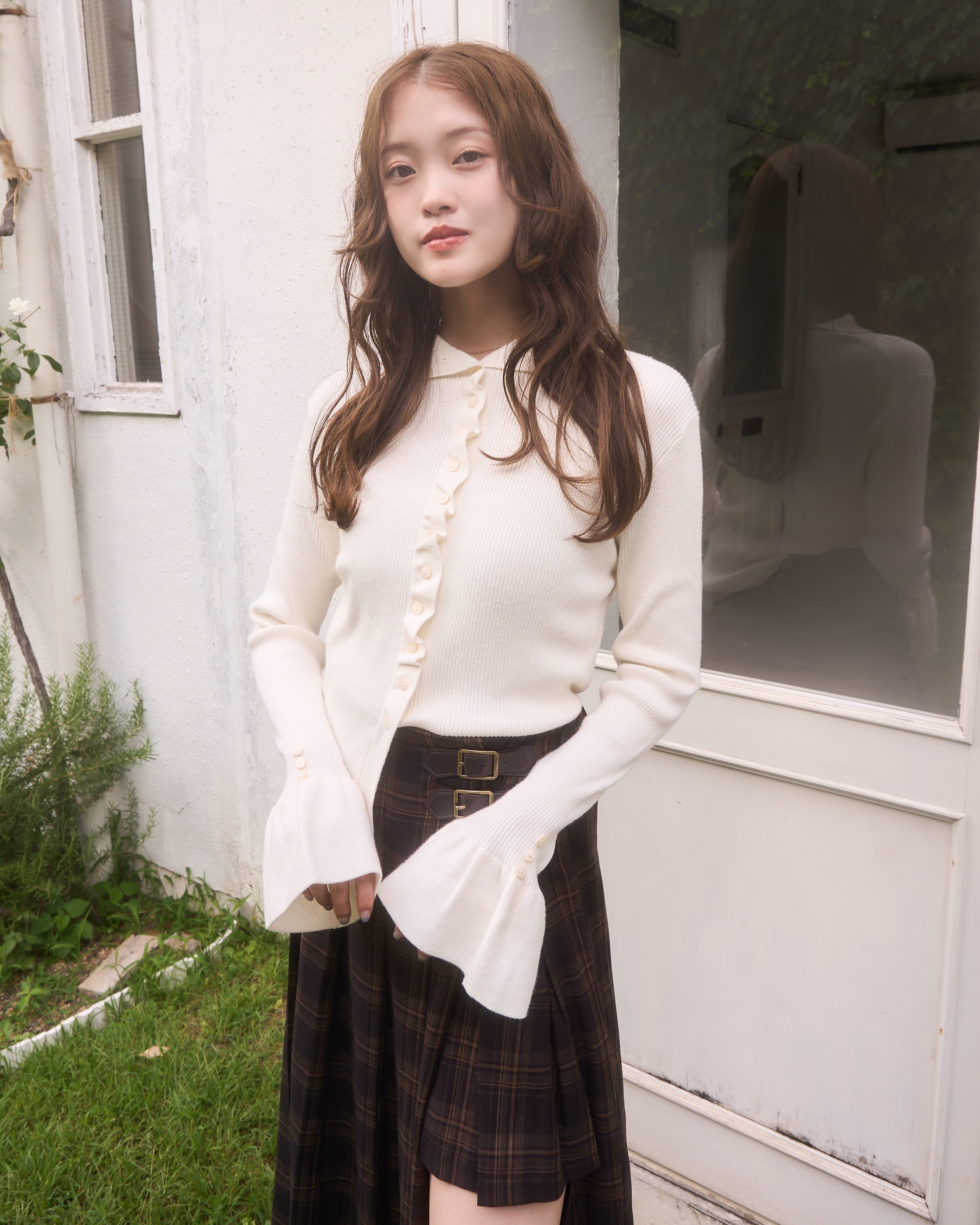 2wayボタンデザインリブニット