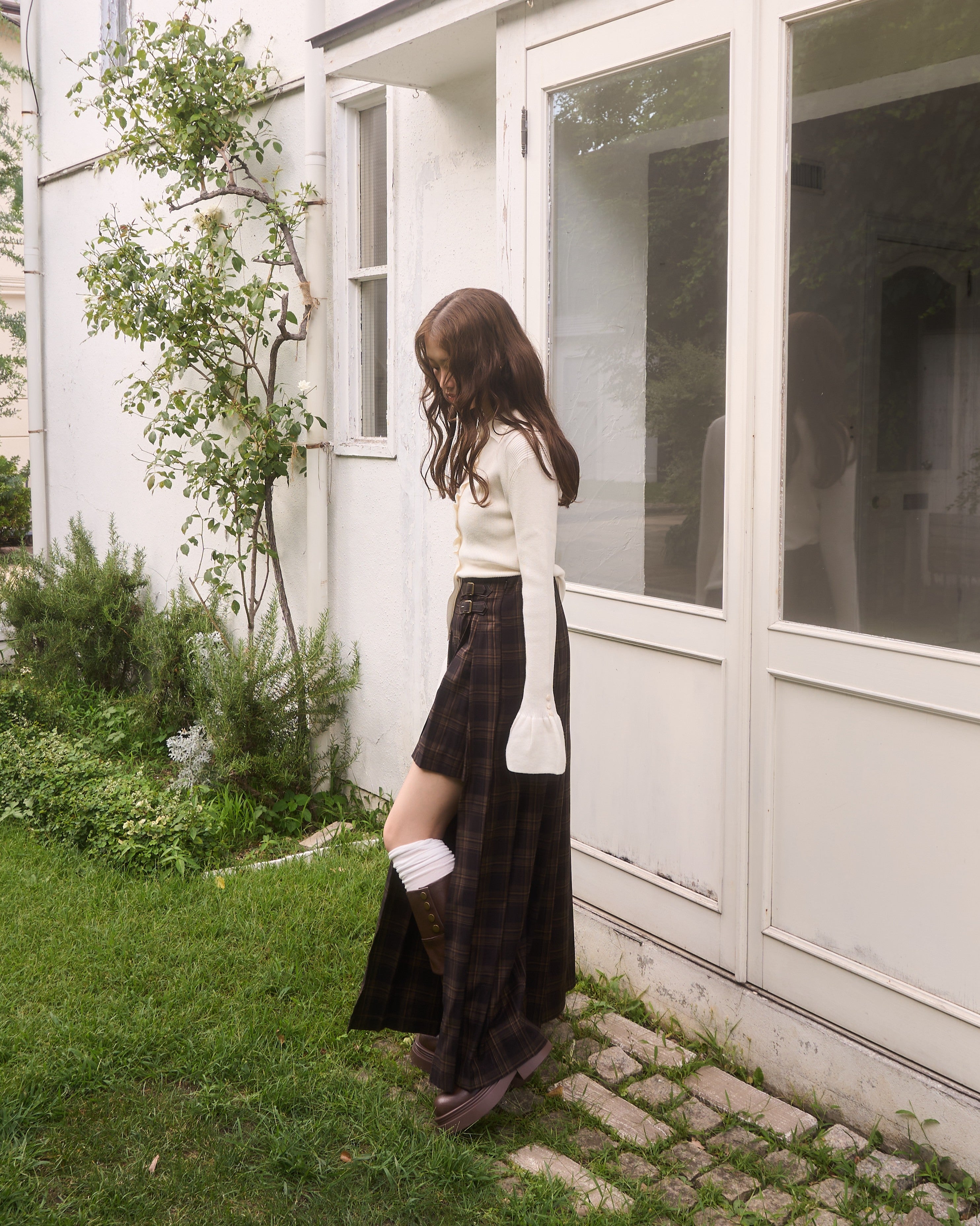 2wayボタンデザインリブニット