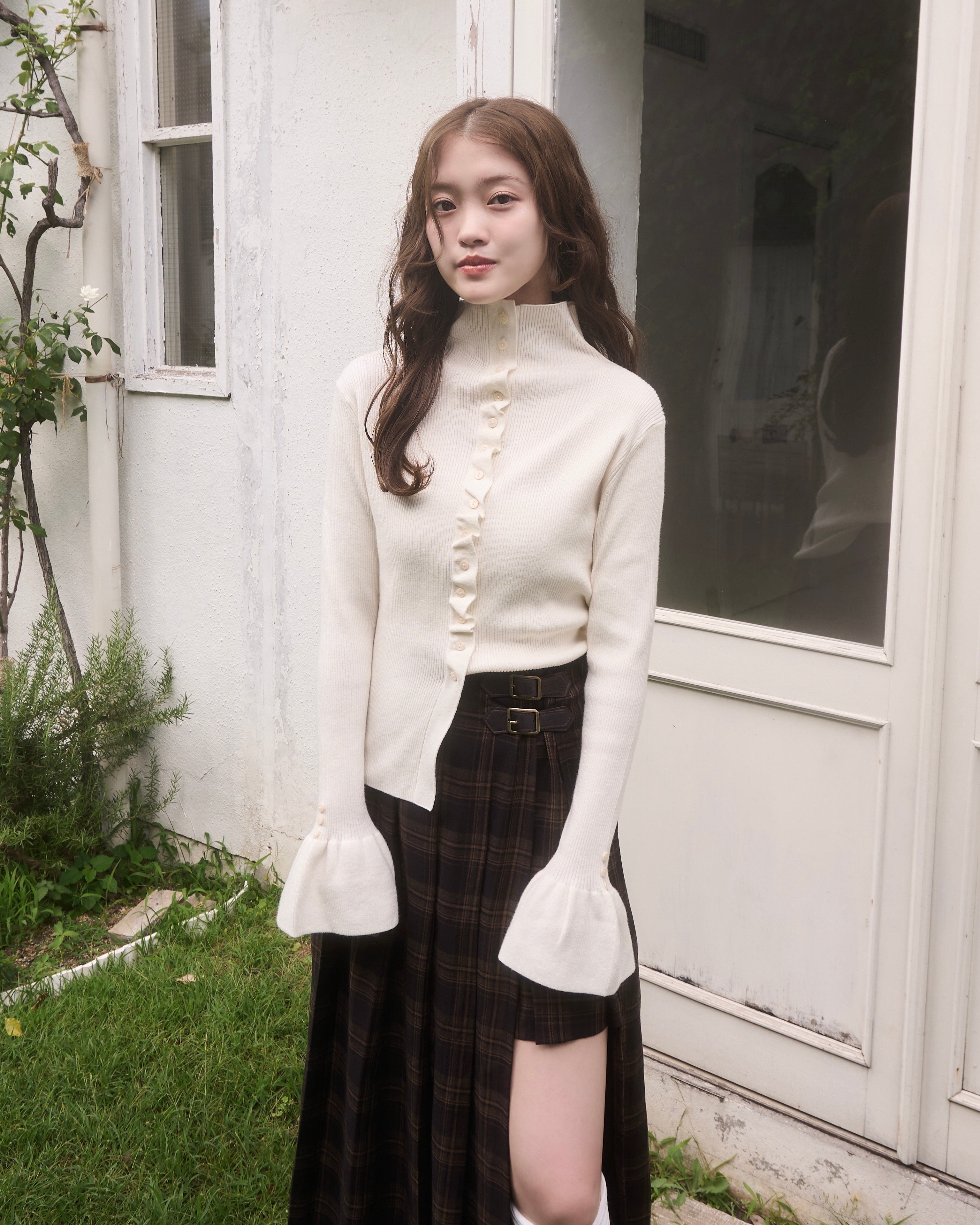 2wayボタンデザインリブニット