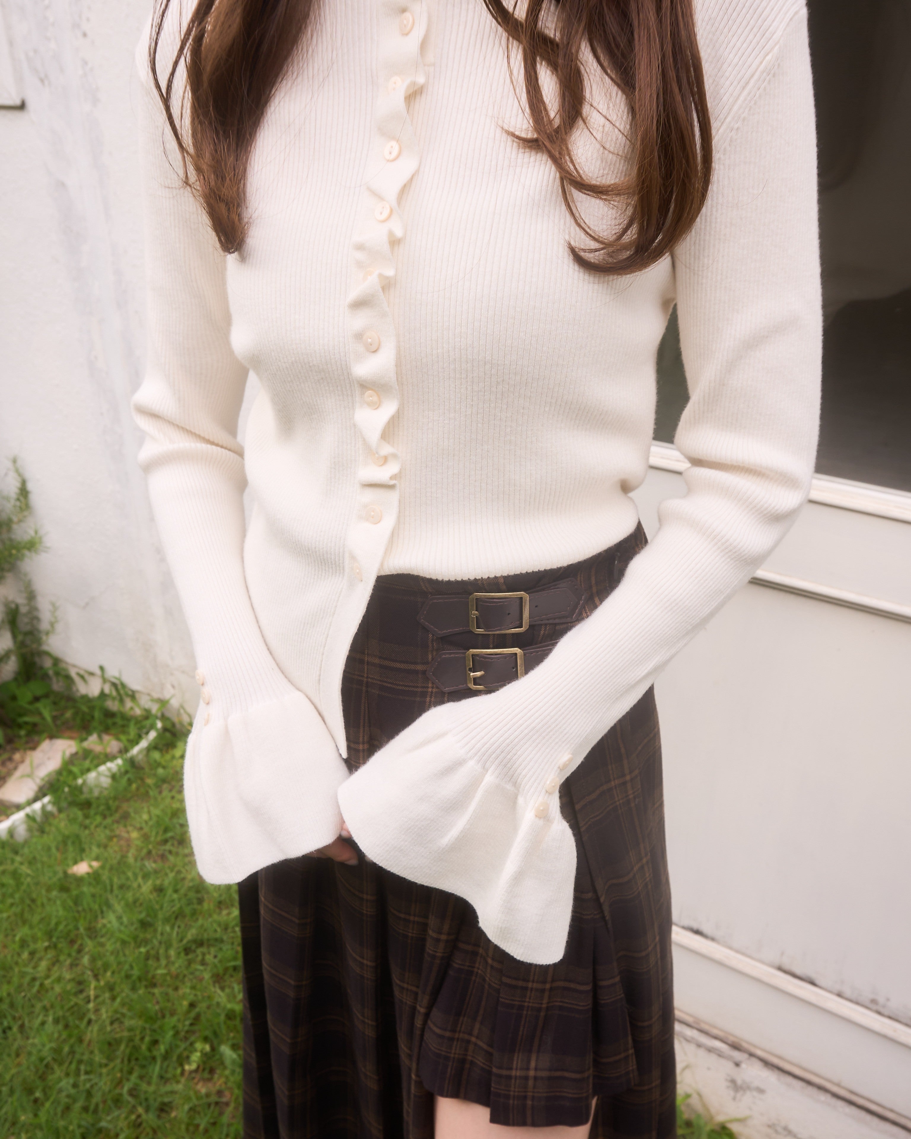 2wayボタンデザインリブニット