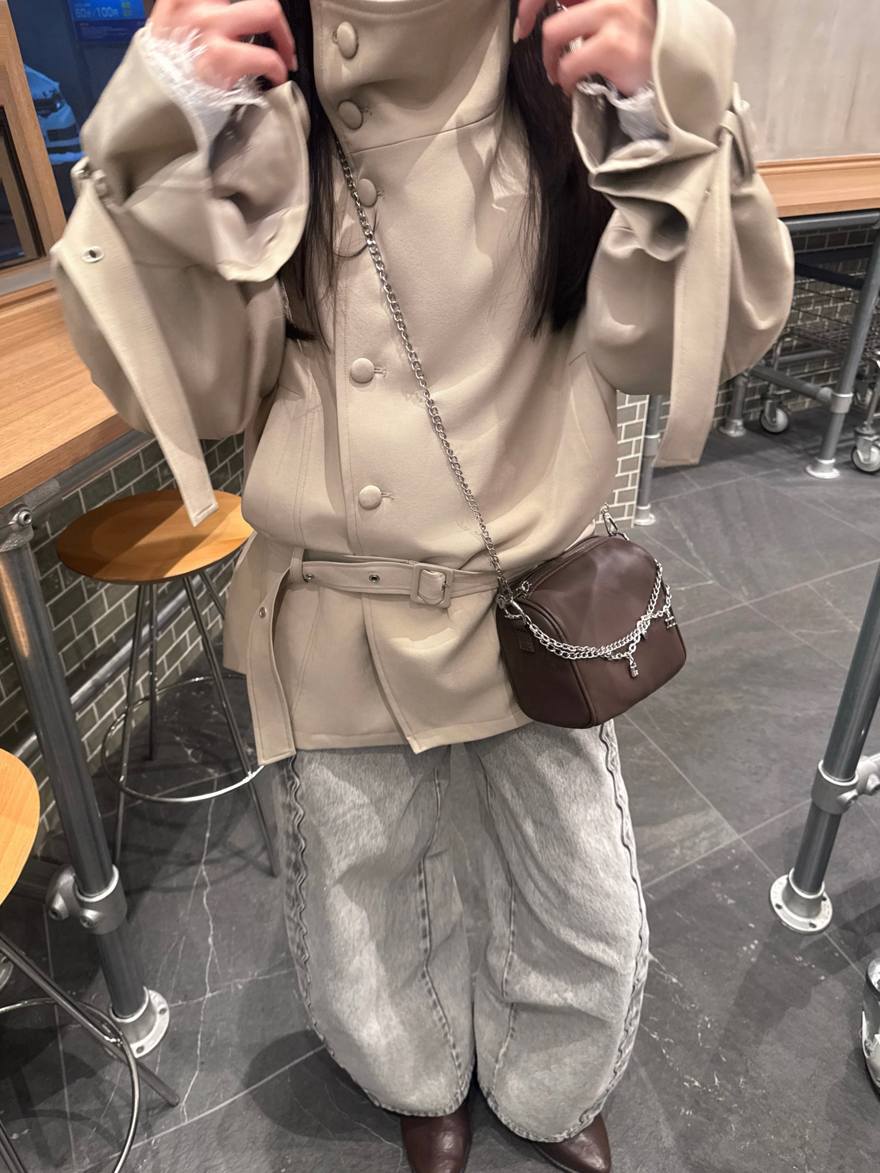 2wayスタンドカラーショートトレンチコート