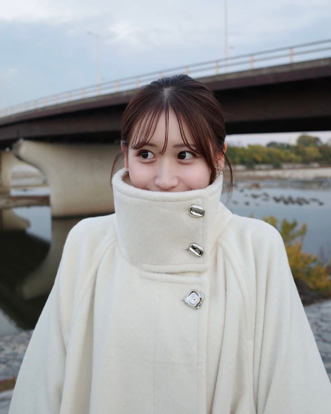 2wayスタンドカラーサイドベルトロングコート