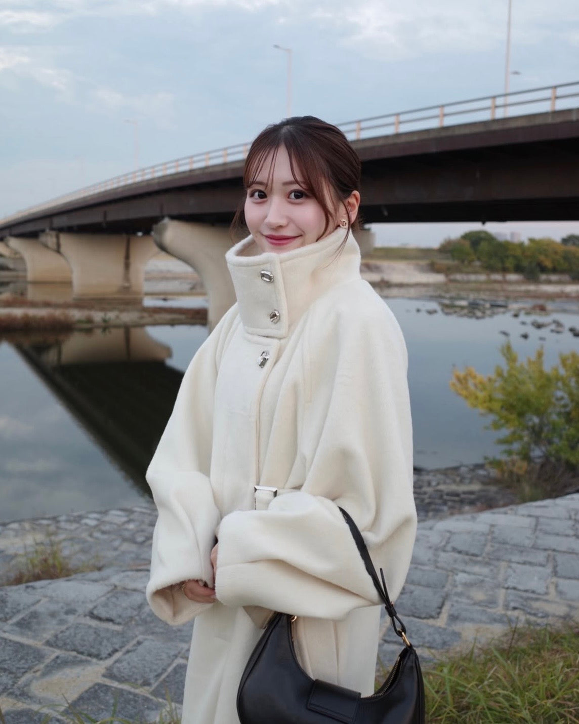 2wayスタンドカラーサイドベルトロングコート