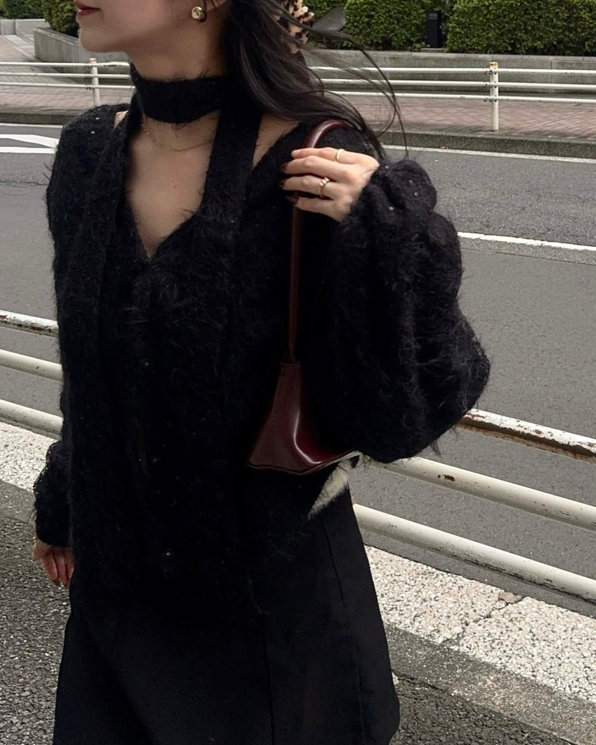 Choker set 2way lace knit cardigan