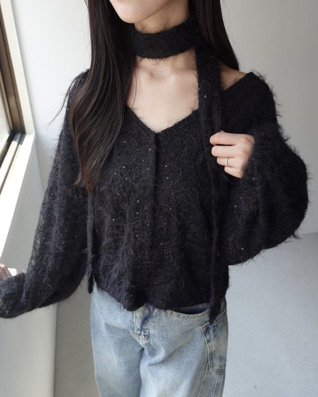 Choker Set 2way蕾丝针织开衫