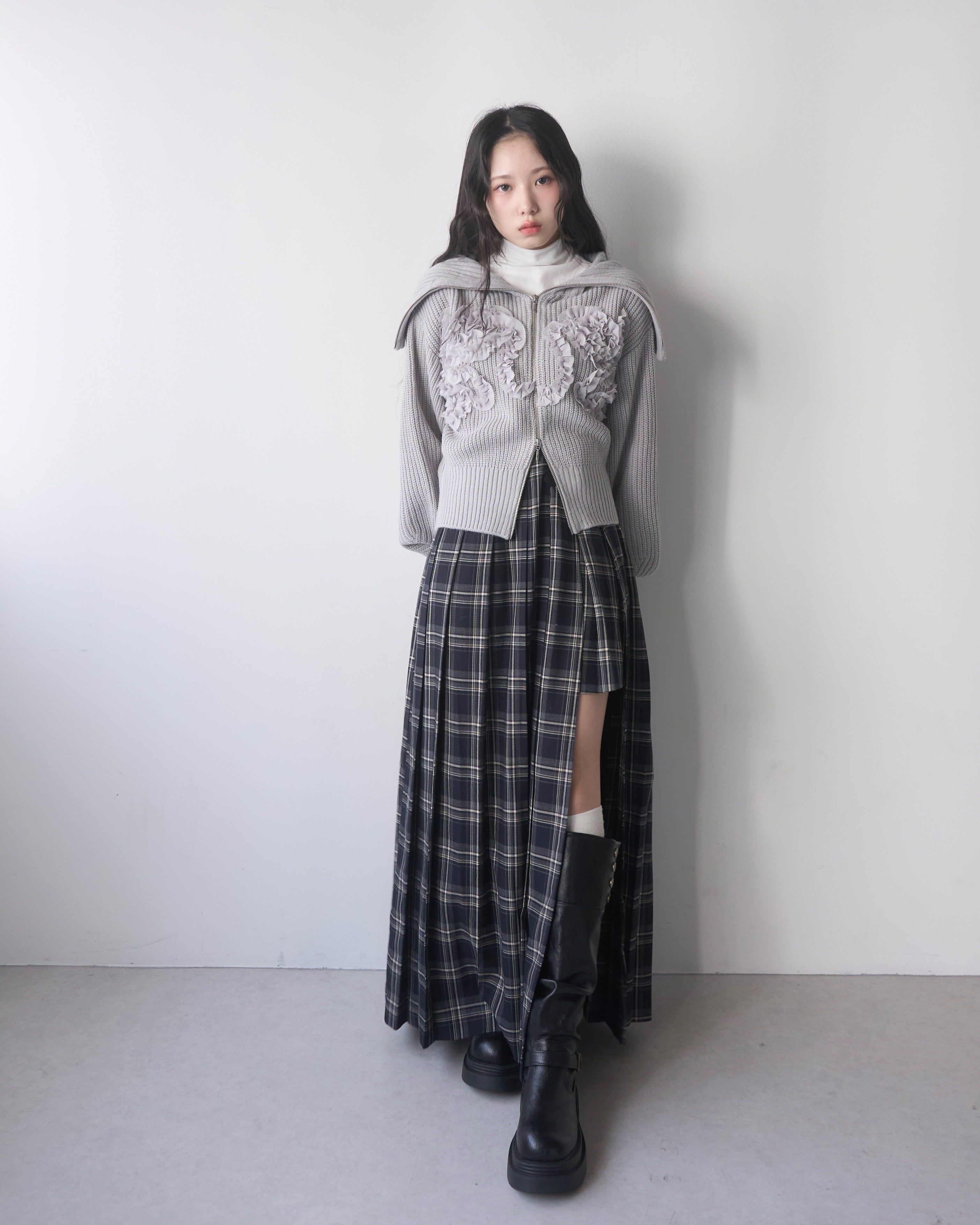 Tulle design 2-way zip knit
