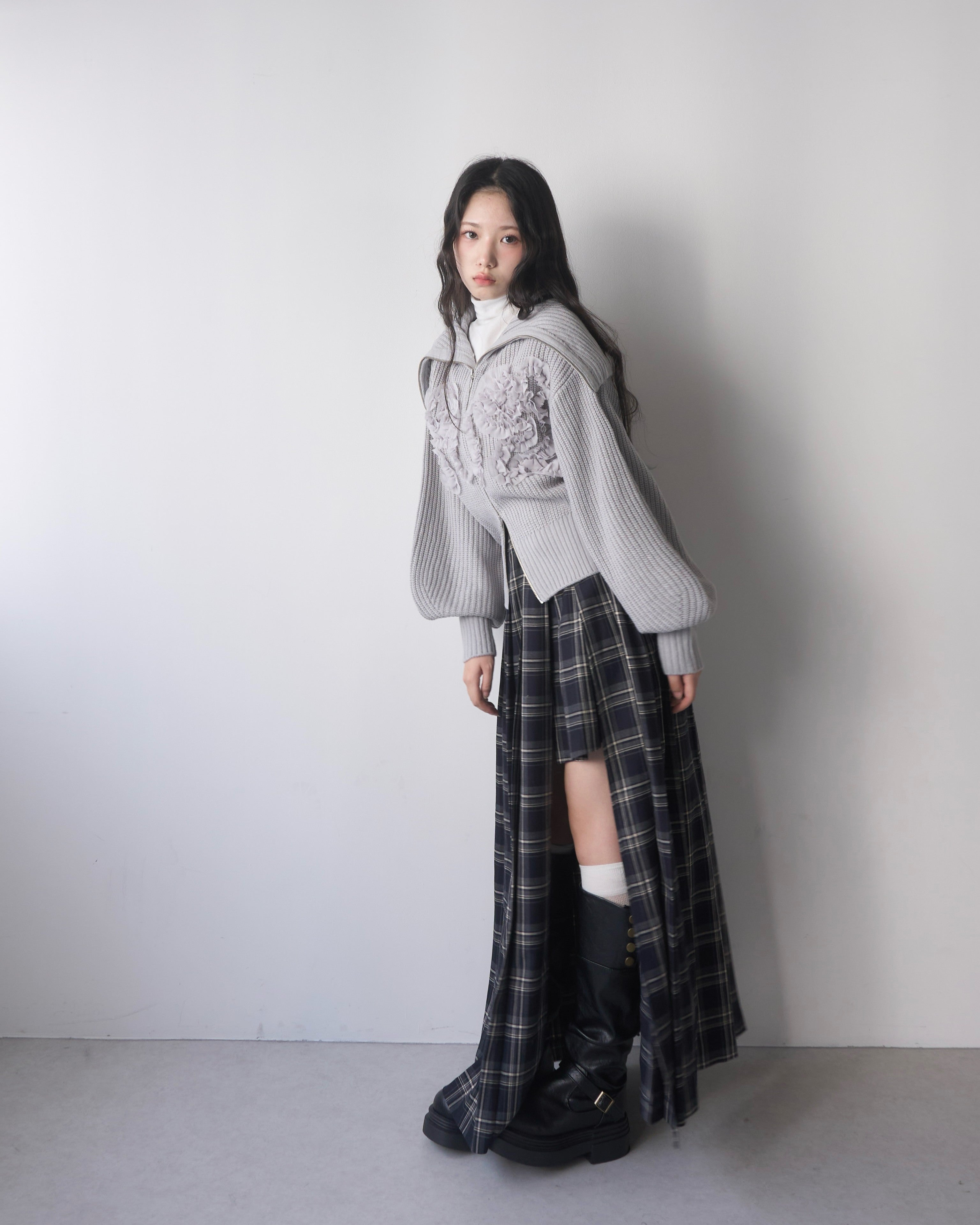 Tulle design 2-way zip knit