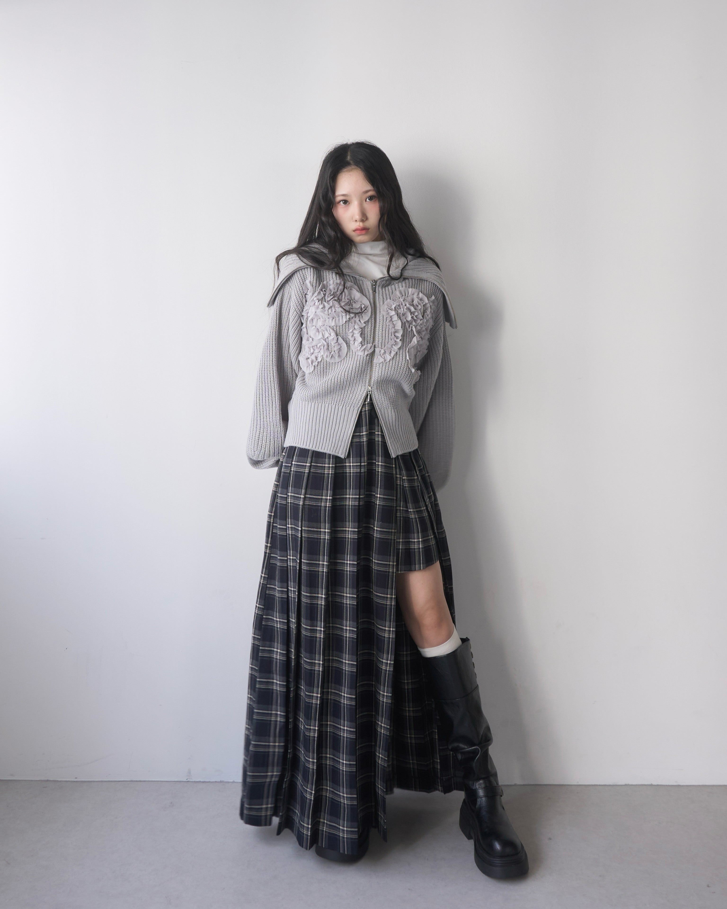 Tulle design 2-way zip knit