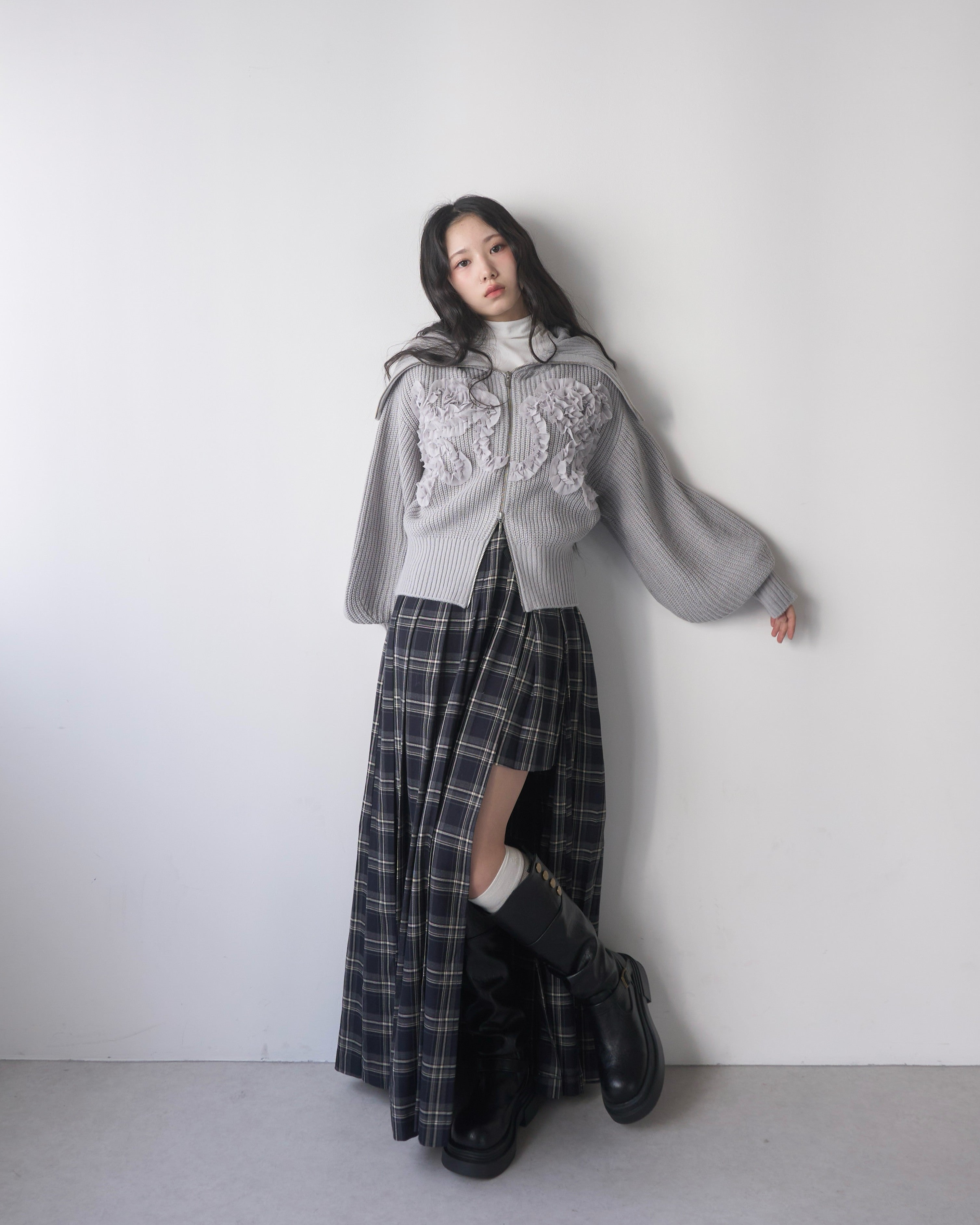 Tulle design 2-way zip knit
