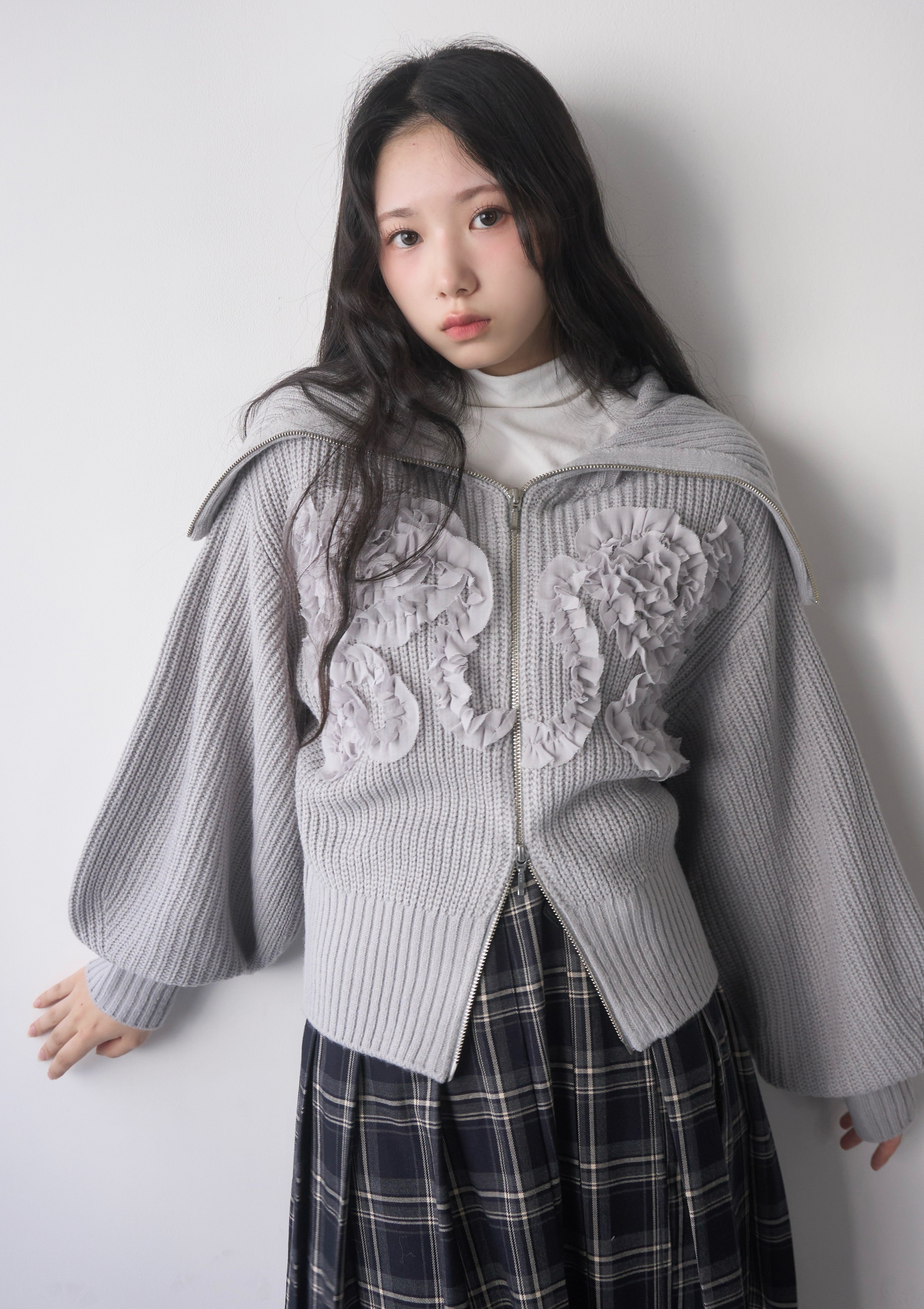 Tulle design 2-way zip knit