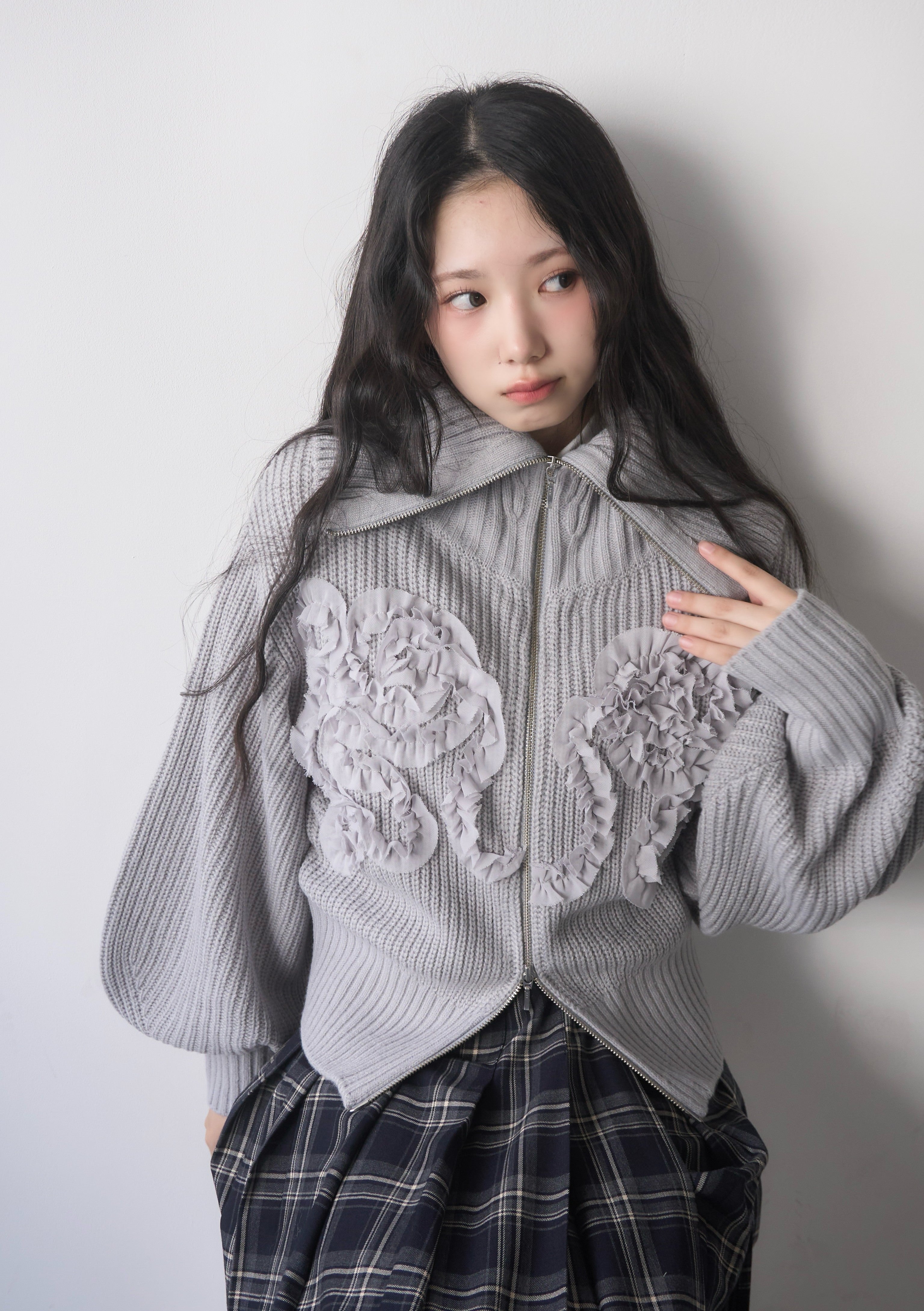 Tulle design 2-way zip knit
