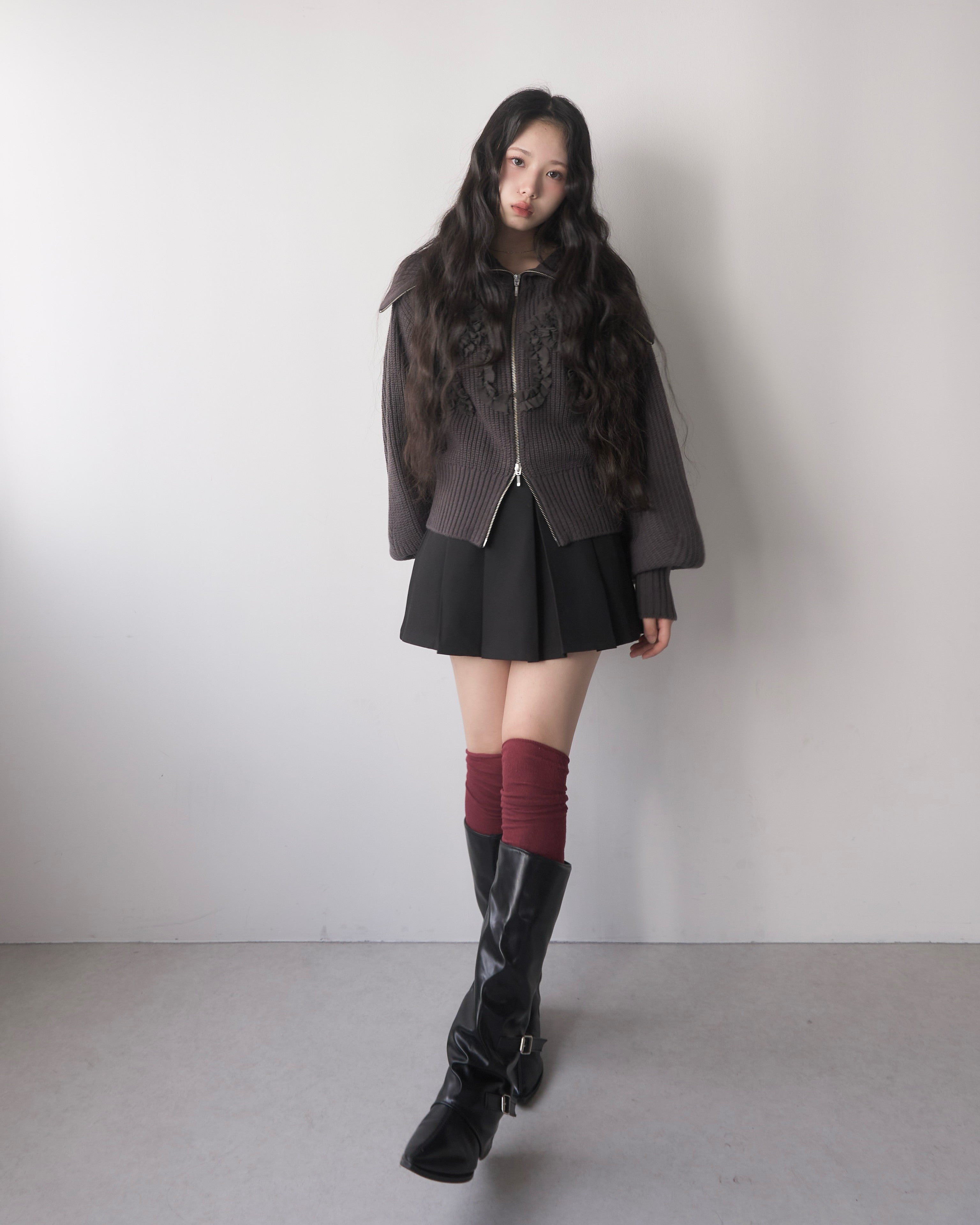 Tulle design 2-way zip knit