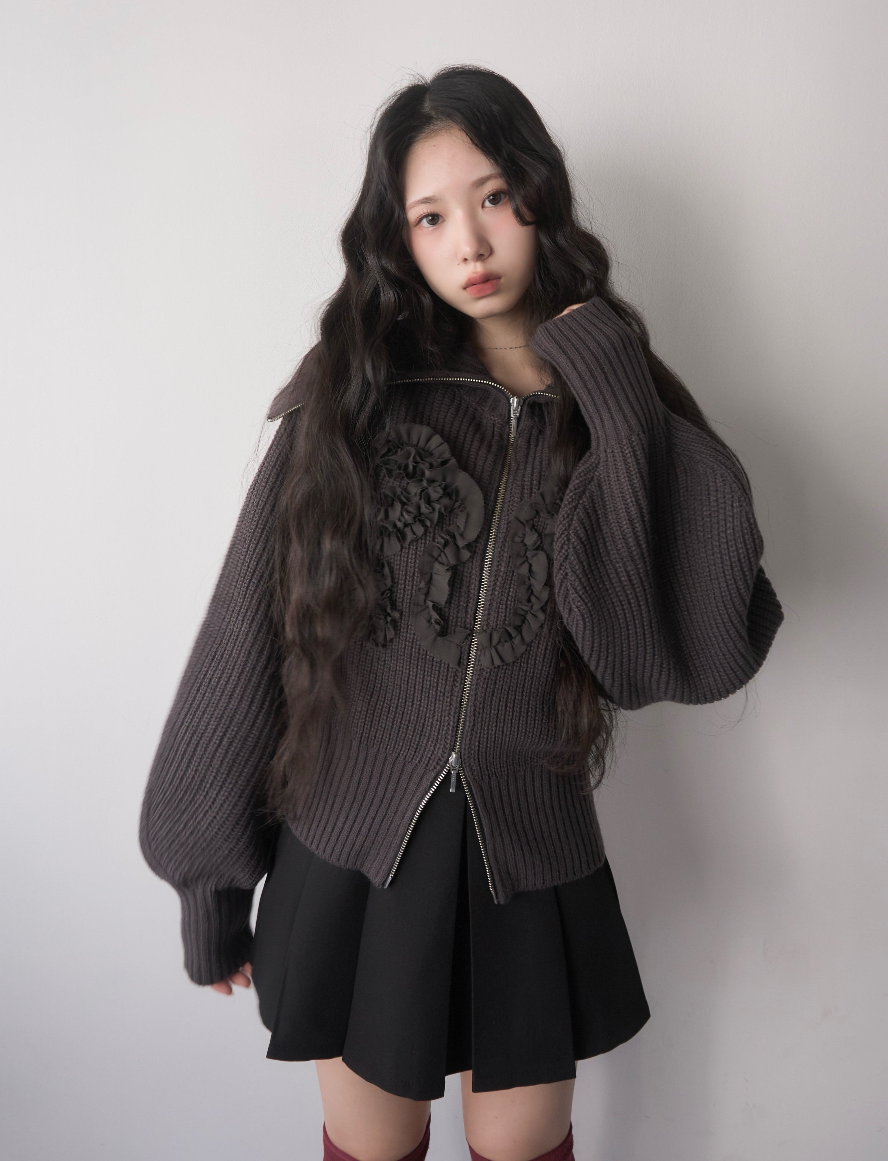 Tulle design 2-way zip knit