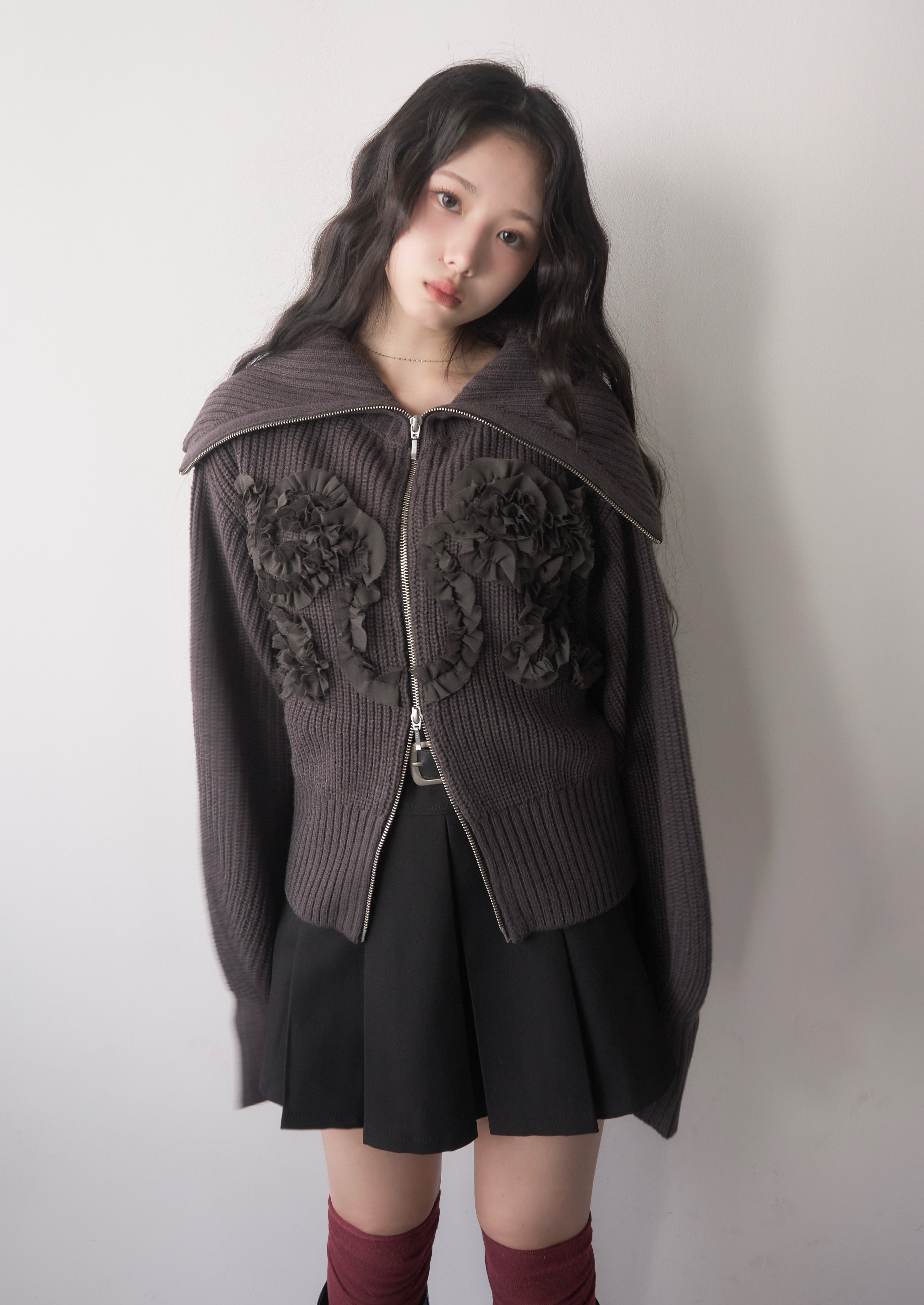 Tulle design 2-way zip knit