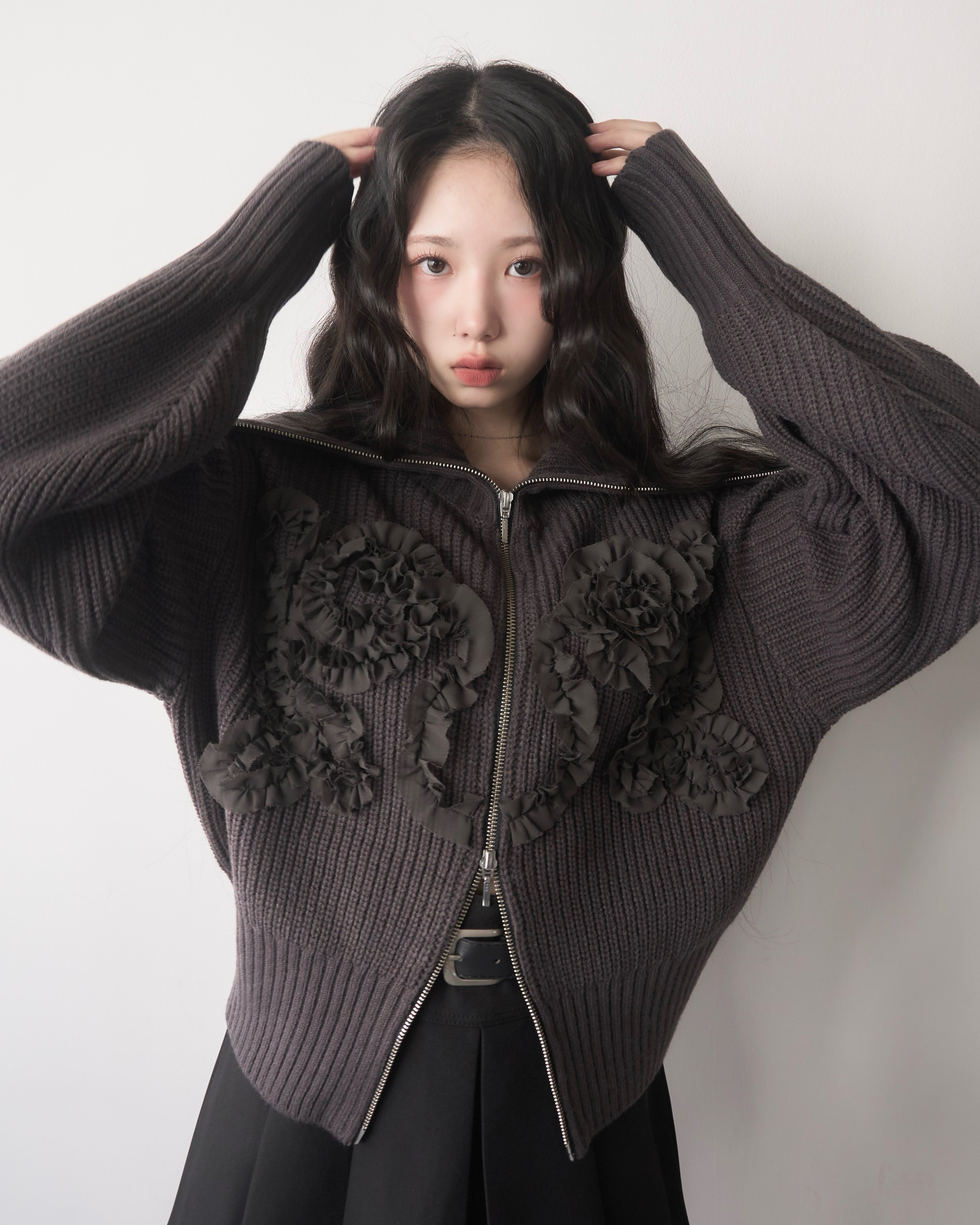 Tulle design 2-way zip knit