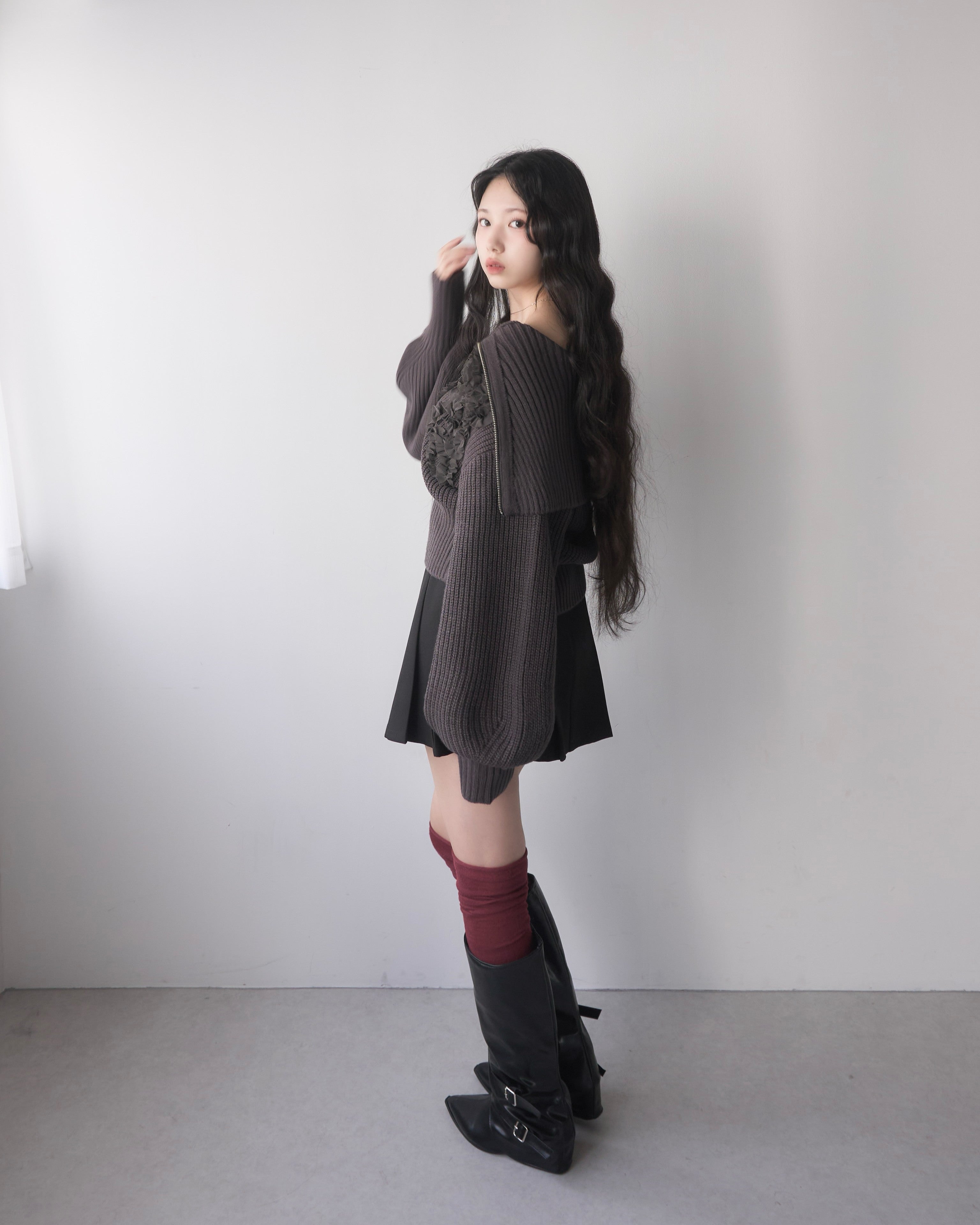 Tulle design 2-way zip knit