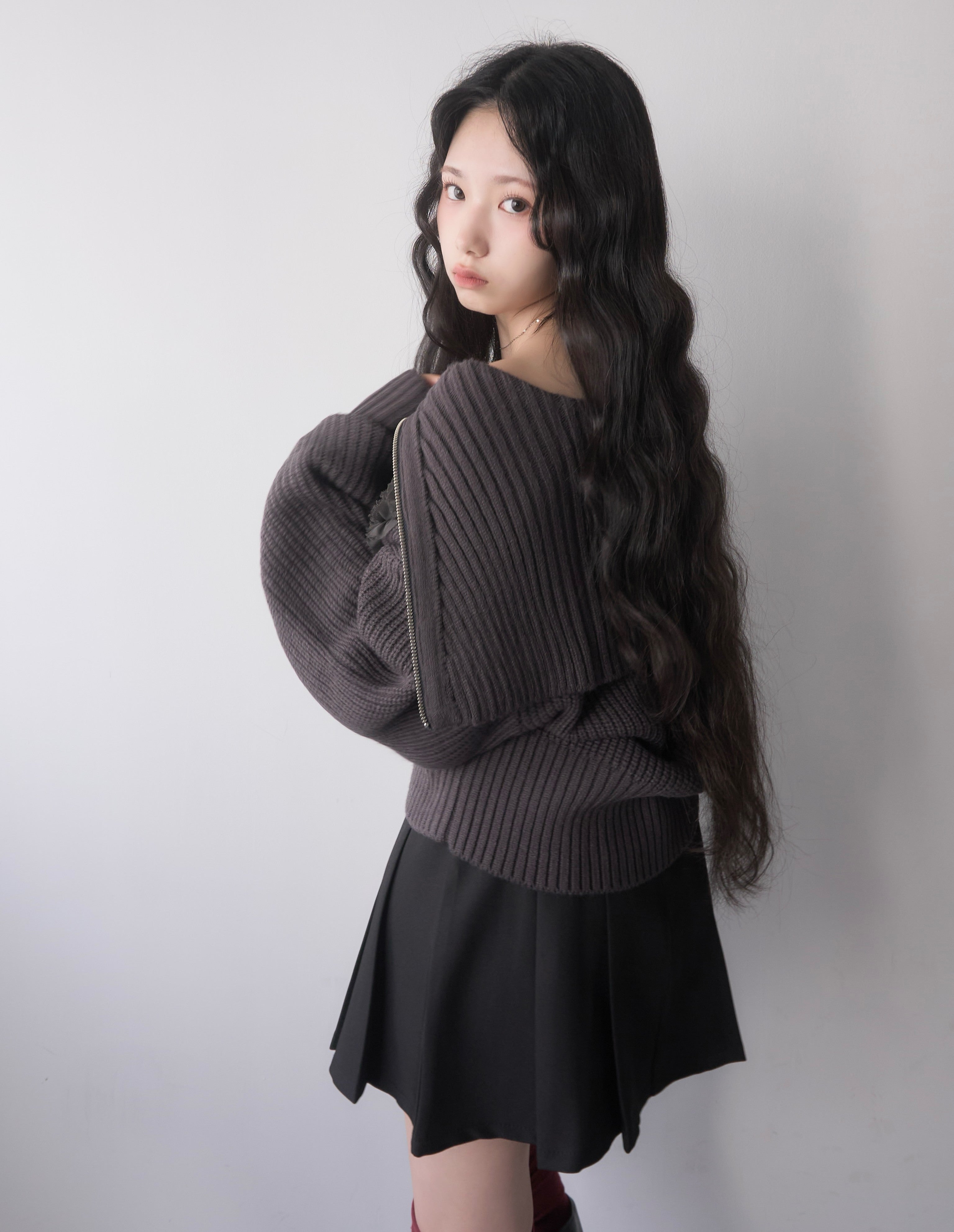 Tulle design 2-way zip knit