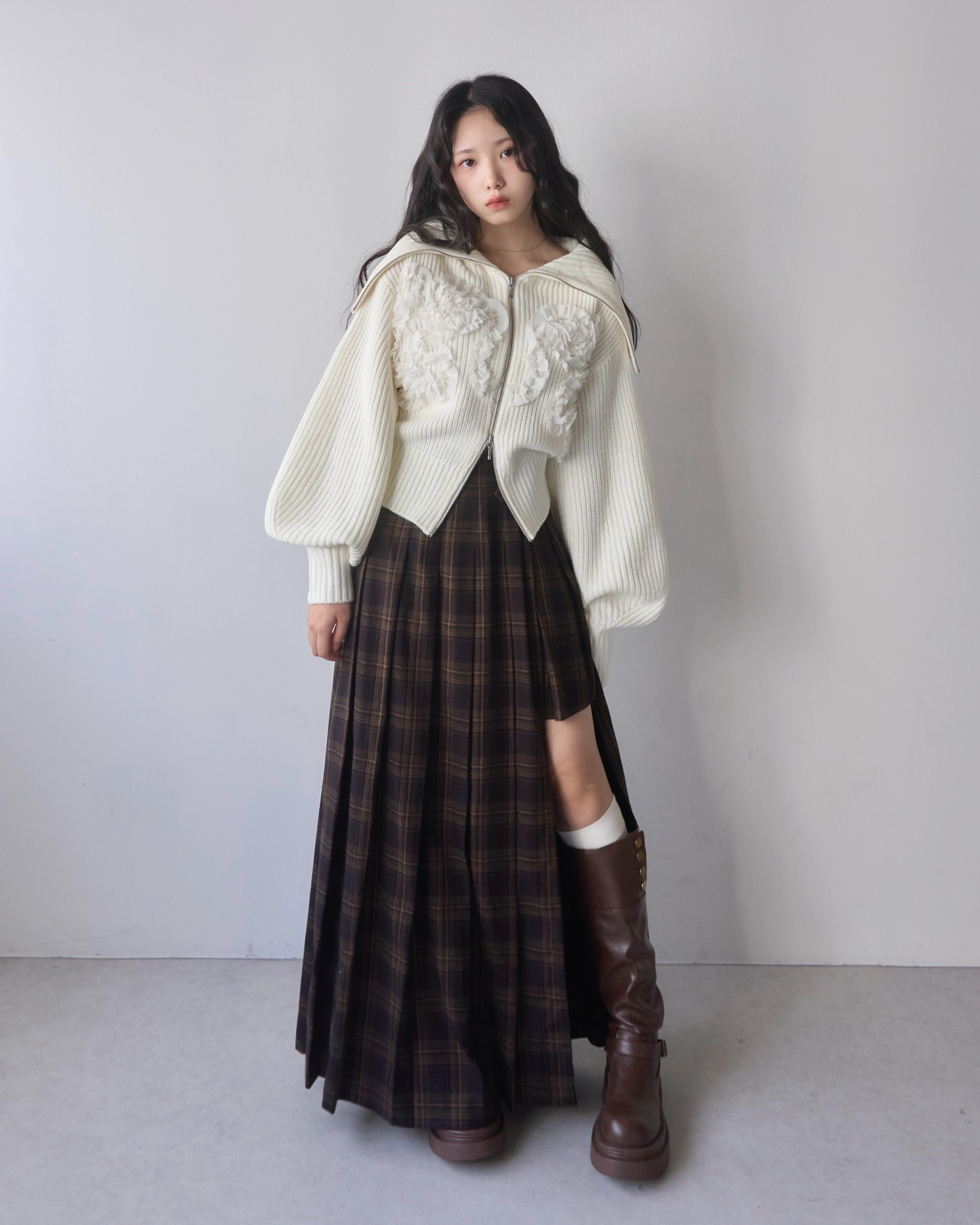Tulle design 2-way zip knit