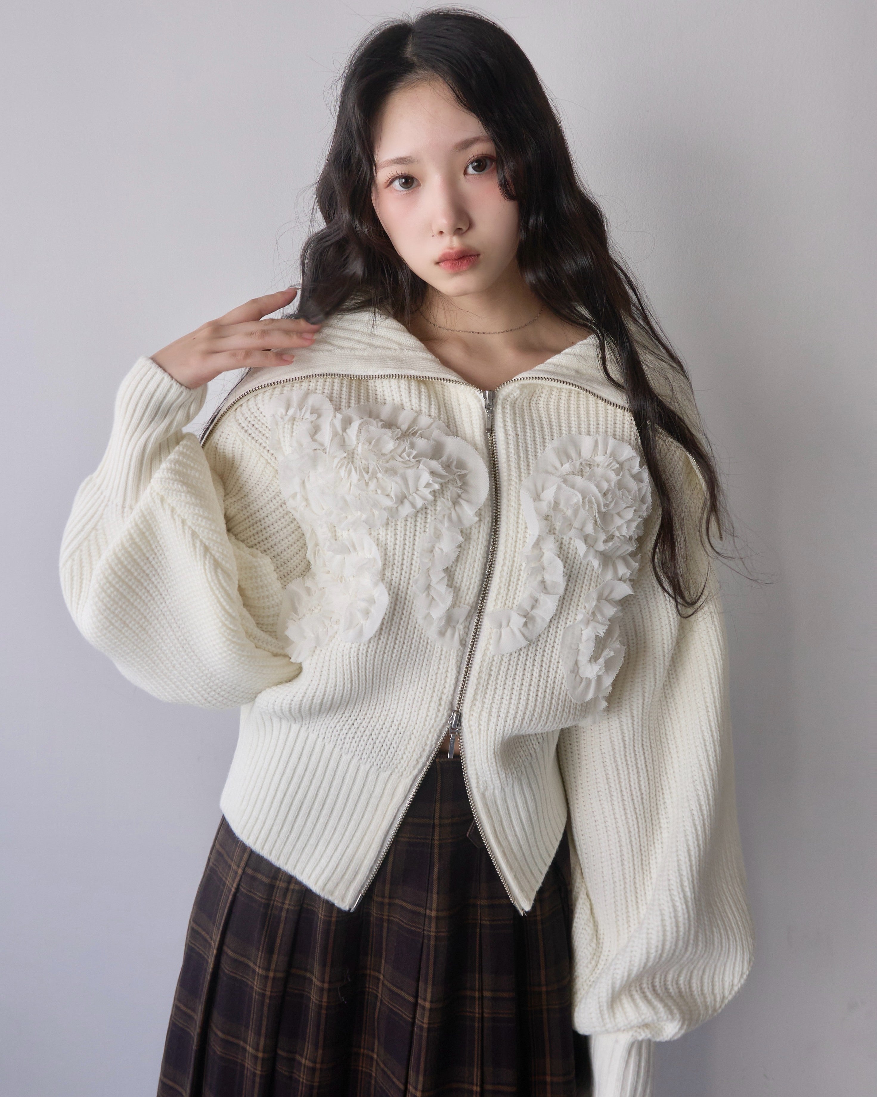 Tulle design 2-way zip knit