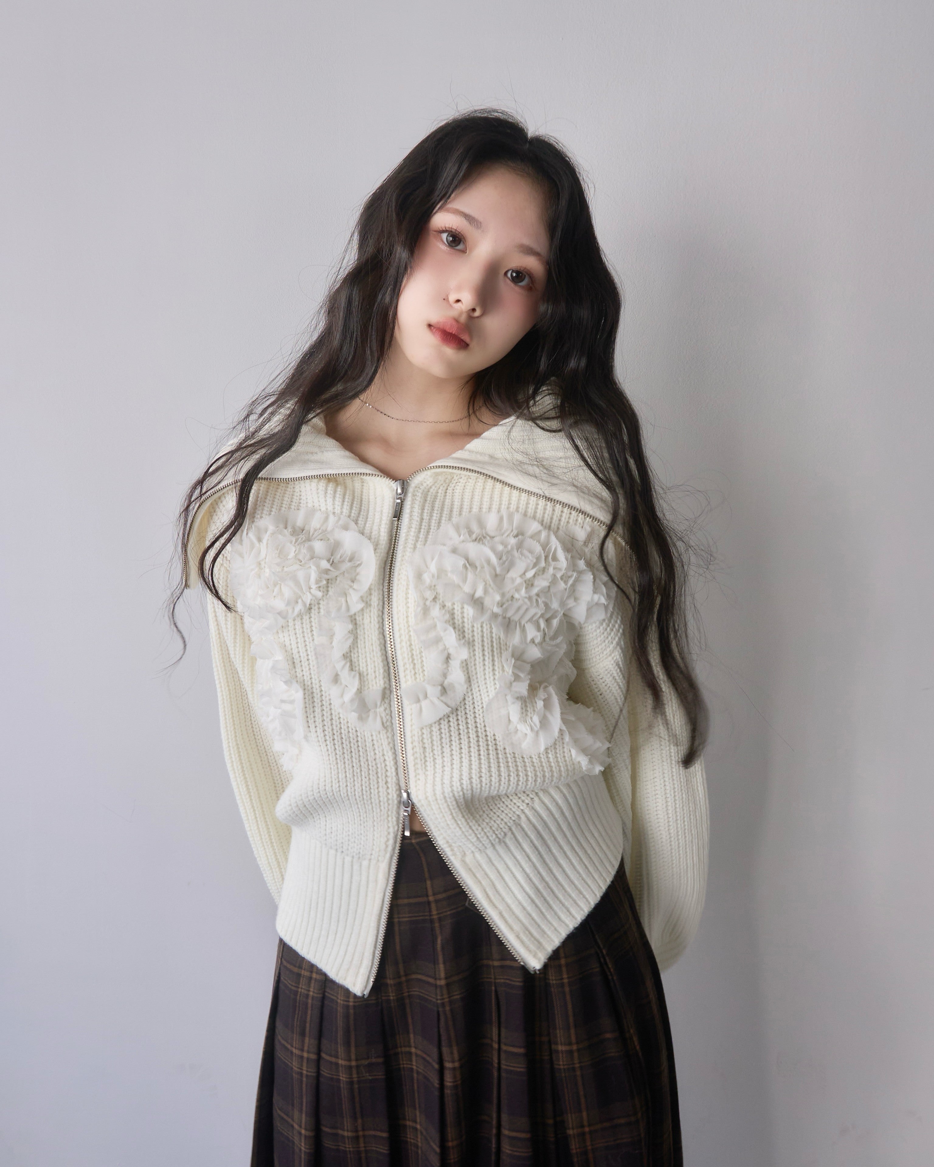 Tulle design 2-way zip knit